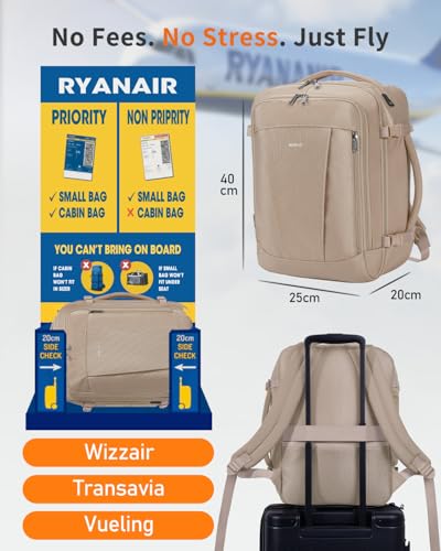 Thumbnail 1 de ECOHUB Mochila de cabina para Ryanair 40x30x20 cm (24 L) con 13 compartimentos, 0,55 kg y tejido PET reciclado