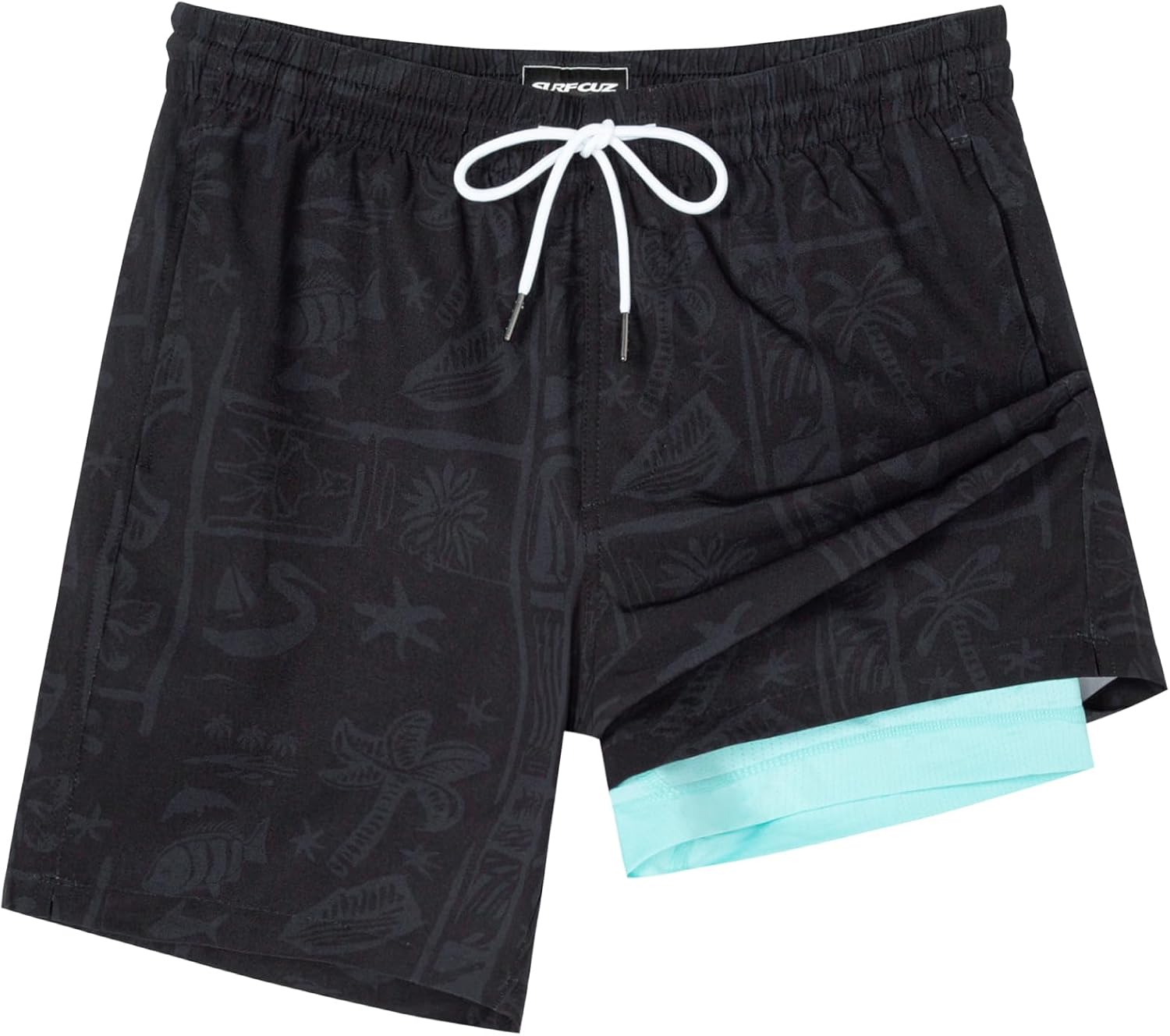 Detalle de SURF CUZ Mens Swim Trunks with Compression Liner – 7" Quick Dry Stretch Board Shorts