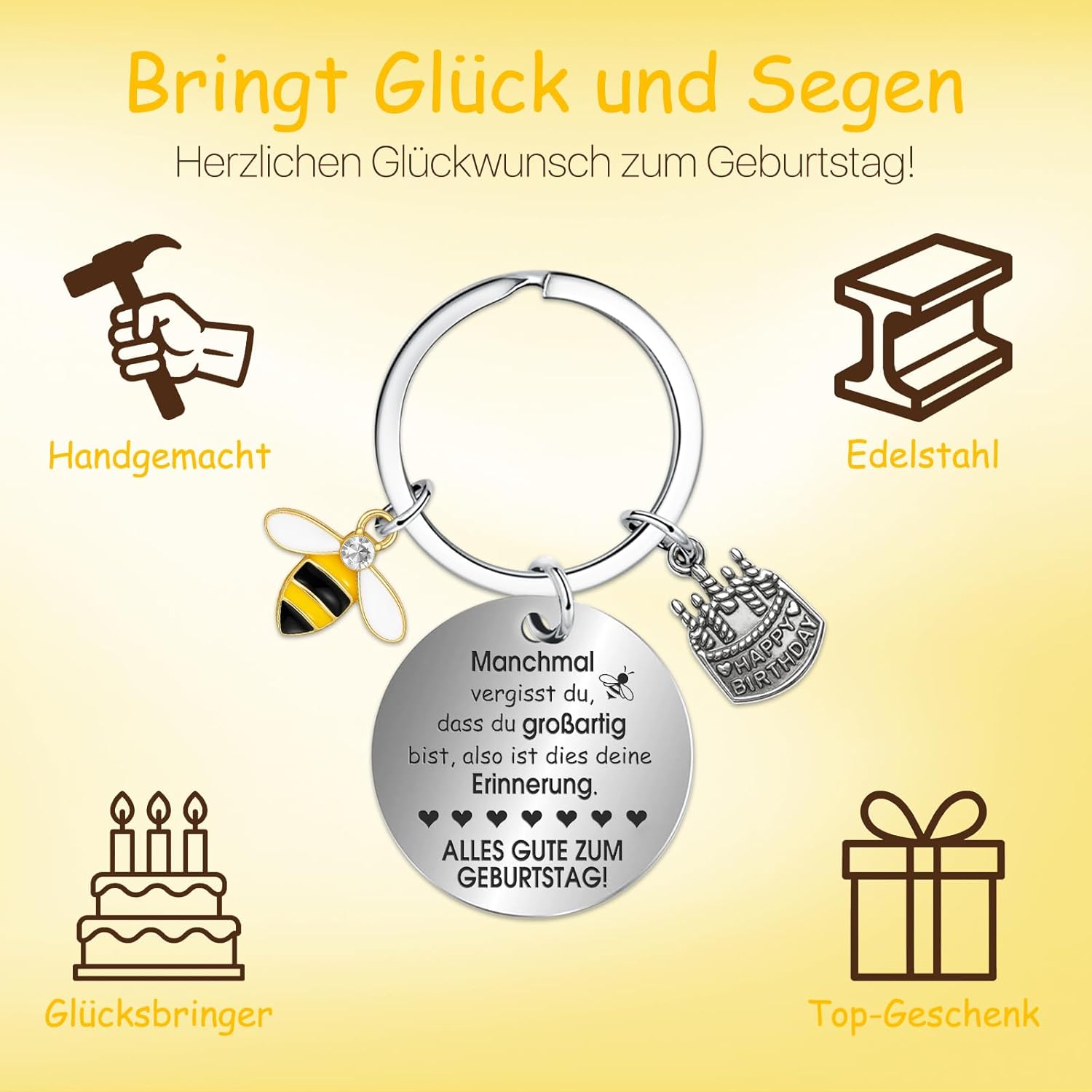 Thumbnail 5 de Farbeele Fröhliche Biene & Glücksbringer-Schlüsselanhänger mit Pocket Hug Figur – Geburtstagsgeschenk