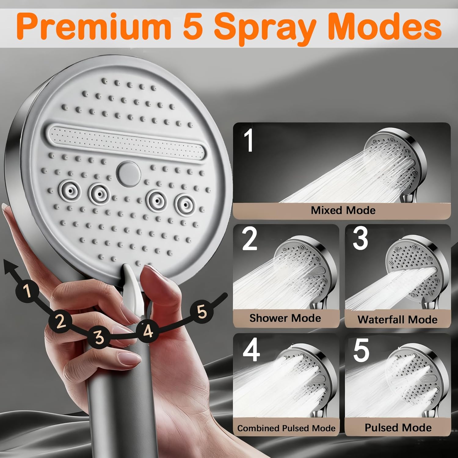 Thumbnail 2 de Fenxyo Shower Head with 1.5M Hose Combo: High-Pressure Handheld with 5 Modes