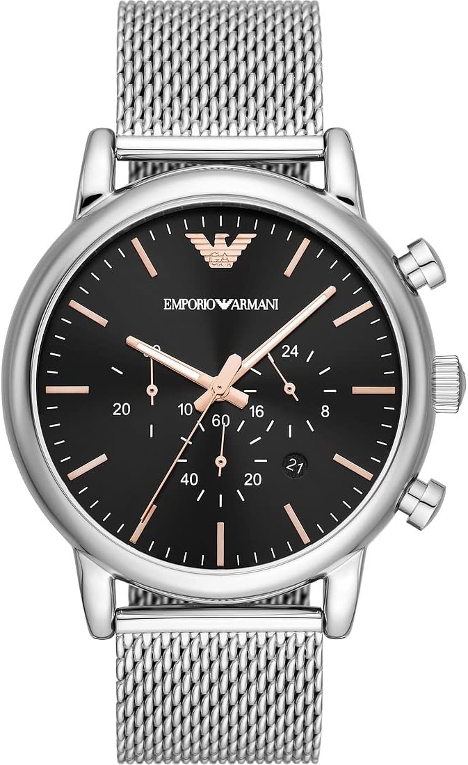 Detalle 2 de Emporio Armani orologio da uomo con cronografo, cassa 46 mm e cinturino in acciaio, pelle o silicone