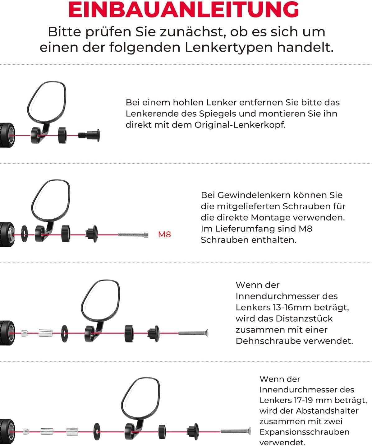 Thumbnail 5 de KEMIMOTO Lenkerendenspiegel für Motorrad (E-geprüft), 2 Stück, universal für 7/8" (22 mm) Lenker, 360° drehbar