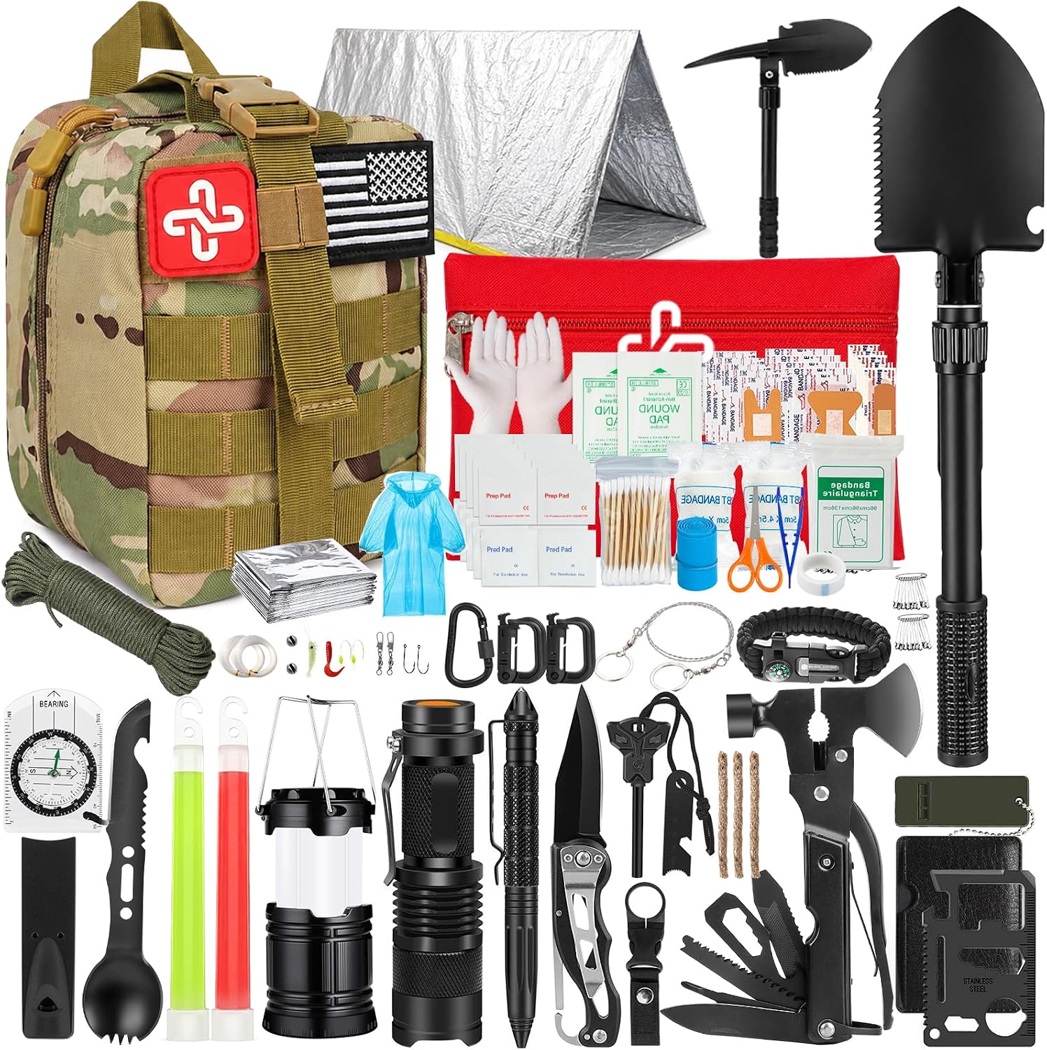 Detalle de HIHEGD HHG-BIGQSGJ 250-Piece Survival Kit with MOLLE-Compatible Bag