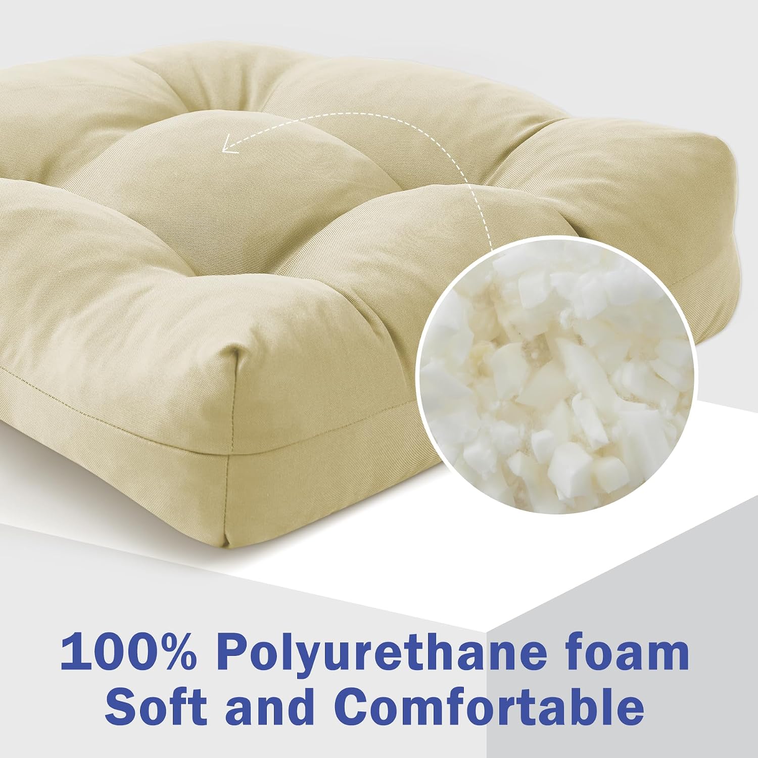 Thumbnail 2 de IPYNBAP Outdoor Chair Cushions, Set of 2, Tufted Beige Foam Pads with Ties