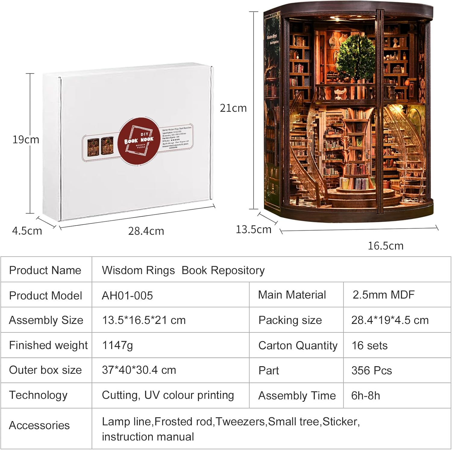 Thumbnail 6 de BATTREVO Book Nook Kit – Weisheitsringe Bucharchiv aus Holz mit LED-Beleuchtung
