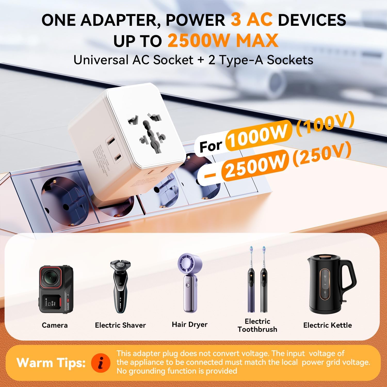 Thumbnail 3 de Auxmir Weltweit Reiseadapter: 45W PD Schnellladen mit 2 USB-A, 3 USB-C und 3 AC-Steckdosen