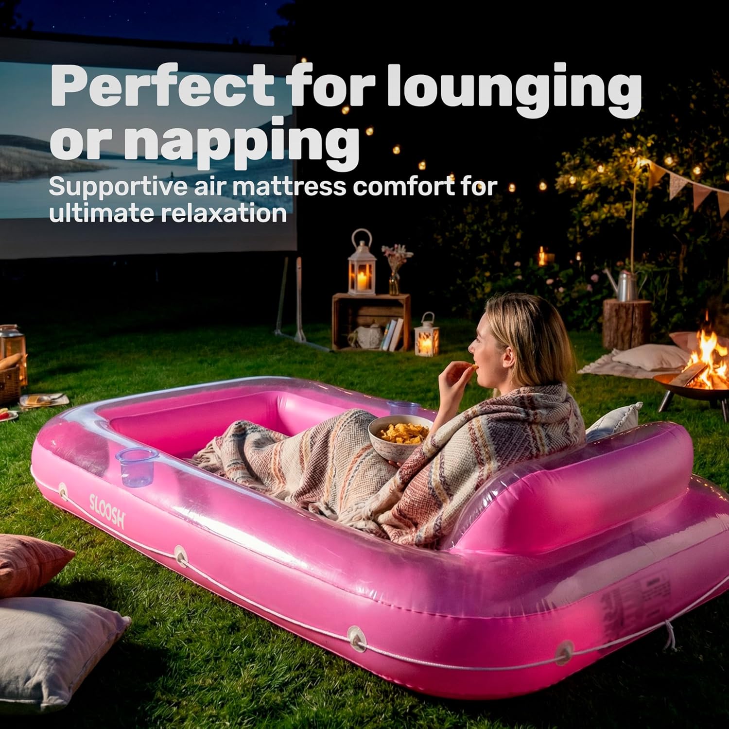 Thumbnail 6 de SLOOSH Inflatable Tanning Pool Lounger Float (70" x 46"), Pink - 4-in-1 Suntan Tub Raft