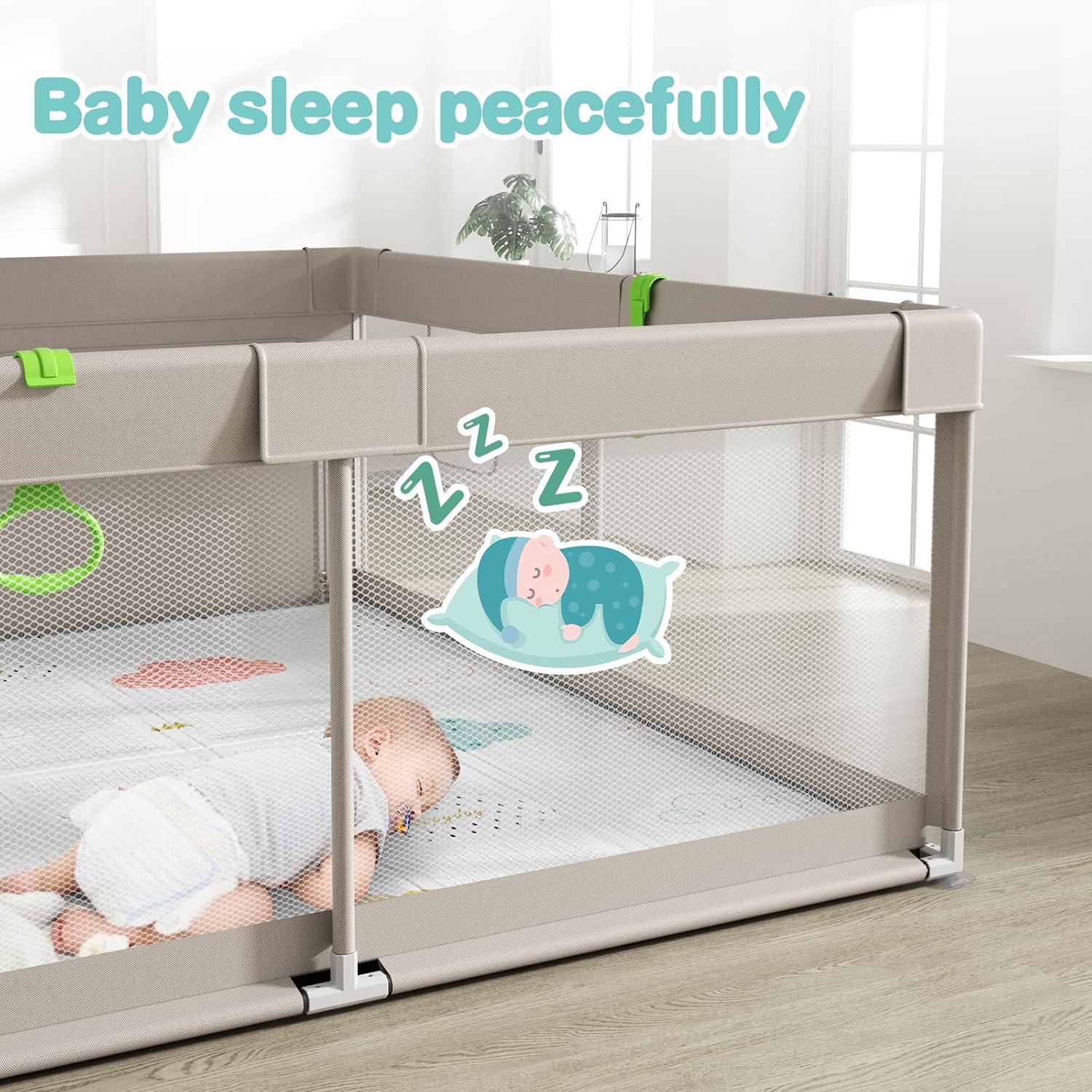 Thumbnail 5 de Uanlauo 150x150cm Laufstall mit Spielmatte – XXL Aktivitätsbereich für Baby und Kleinkind
