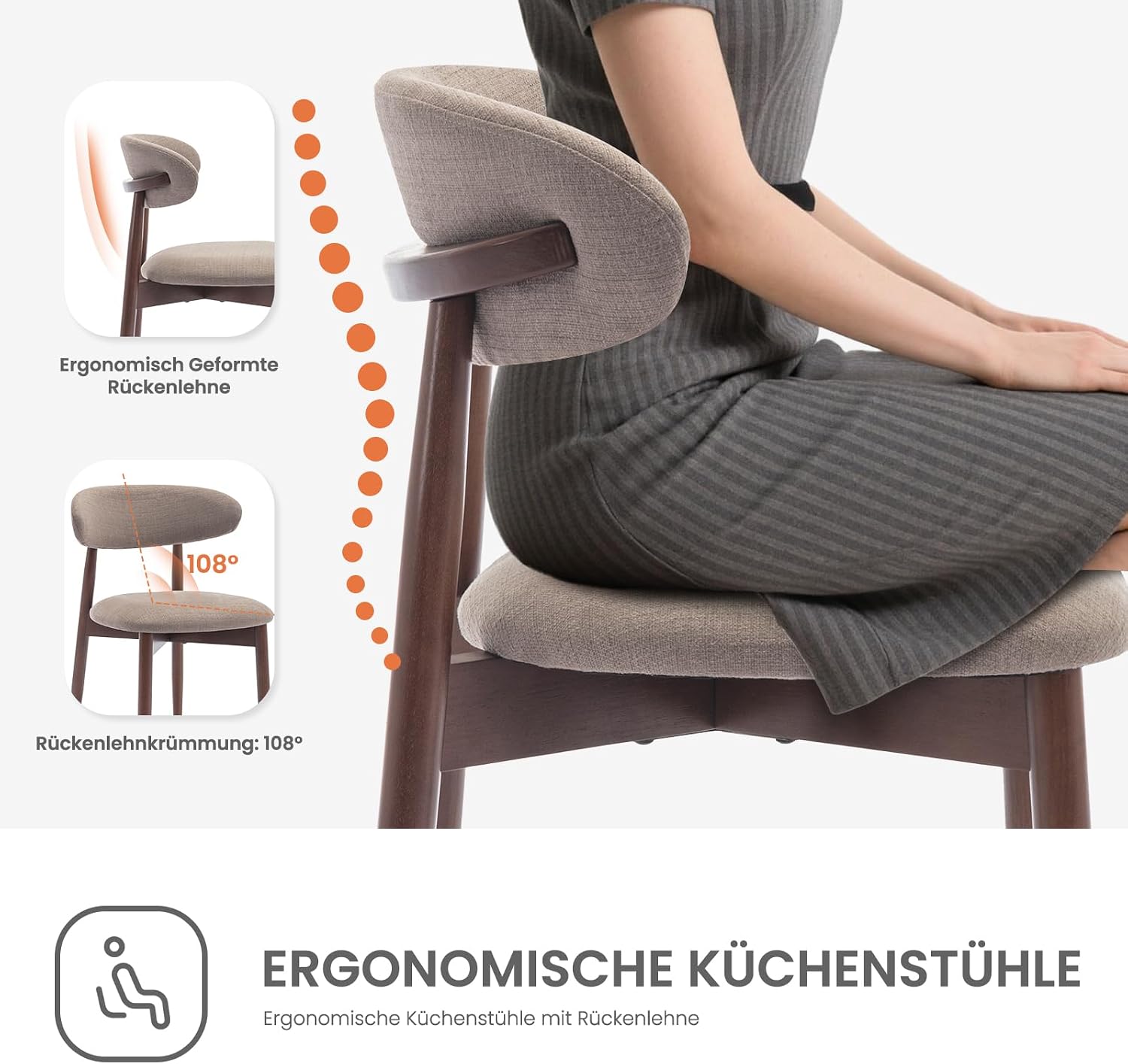 Thumbnail 4 de COLAMY Küchenstuhl Esstischstuhl 6er Set – Moderner Polsterstuhl mit Holzfuß, Kamelfarbene Ausführung