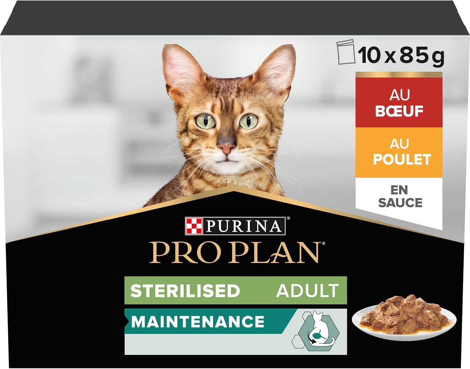 Purina Pro Plan Sterilised Maintenance Chat Adulte Bœuf Poulet – 10 x 85 g