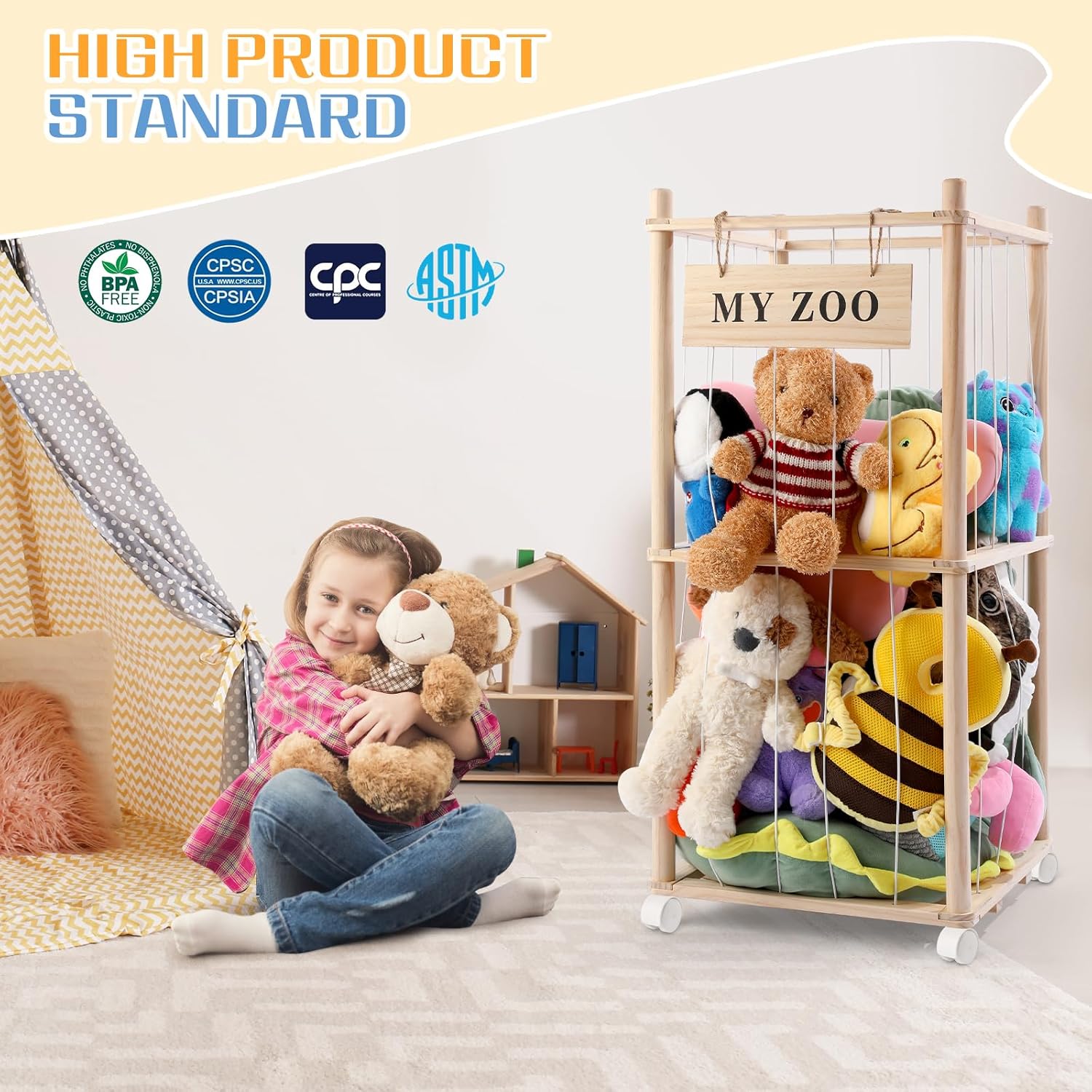 Detalle de khlerox Stuffed Animal Storage Zoo with Wheels, Small