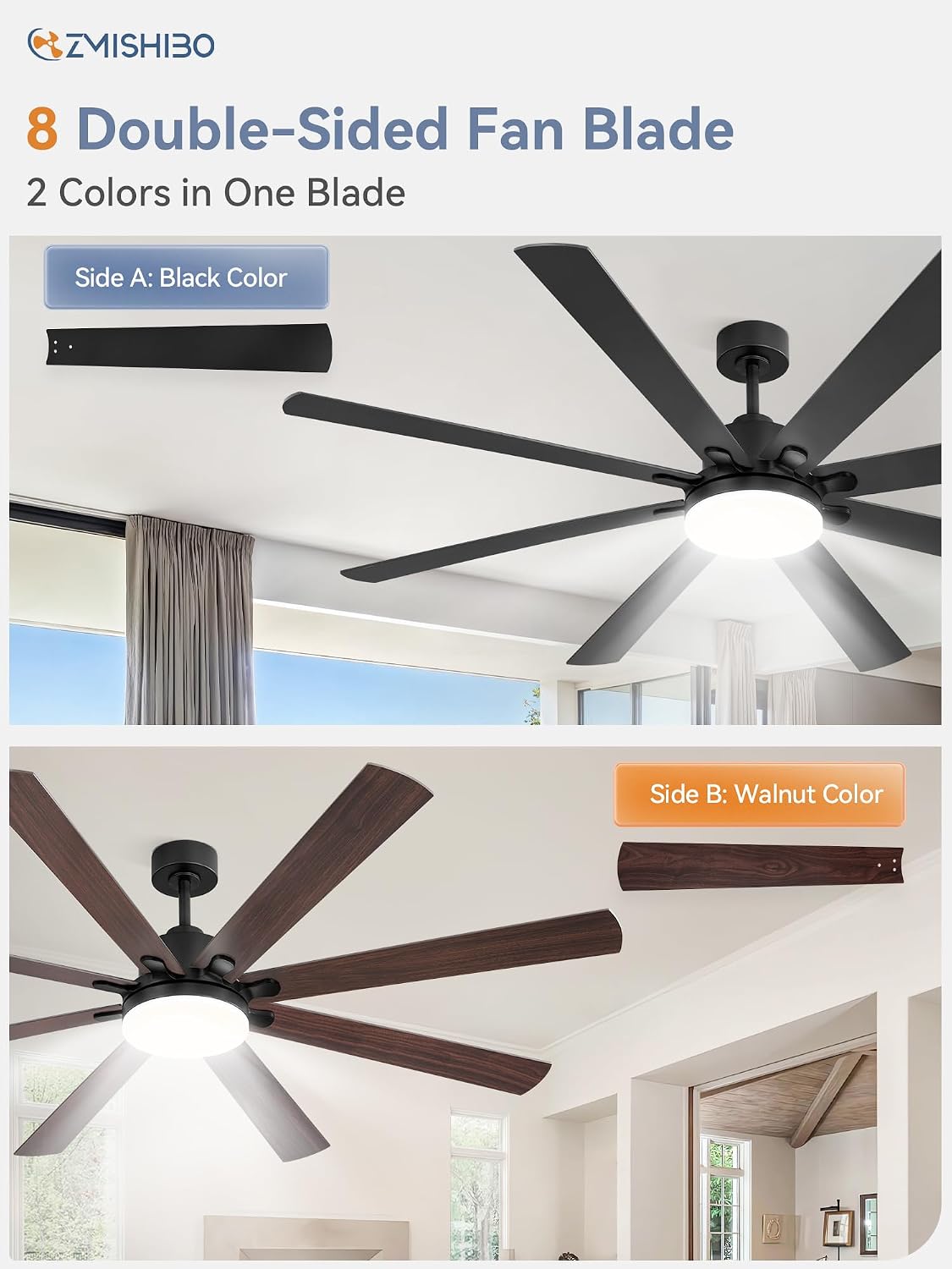 Thumbnail 2 de 72 Inch Large Ceiling Fan with Remote and LED Panel — Quiet, Reversible DC Motor for Indoor/Outdoor Use