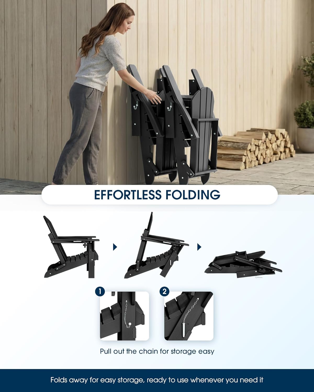 Thumbnail 6 de MUCHENGHY Folding Adirondack Chairs (Black) — Weather-Resistant Outdoor Patio Adirondack