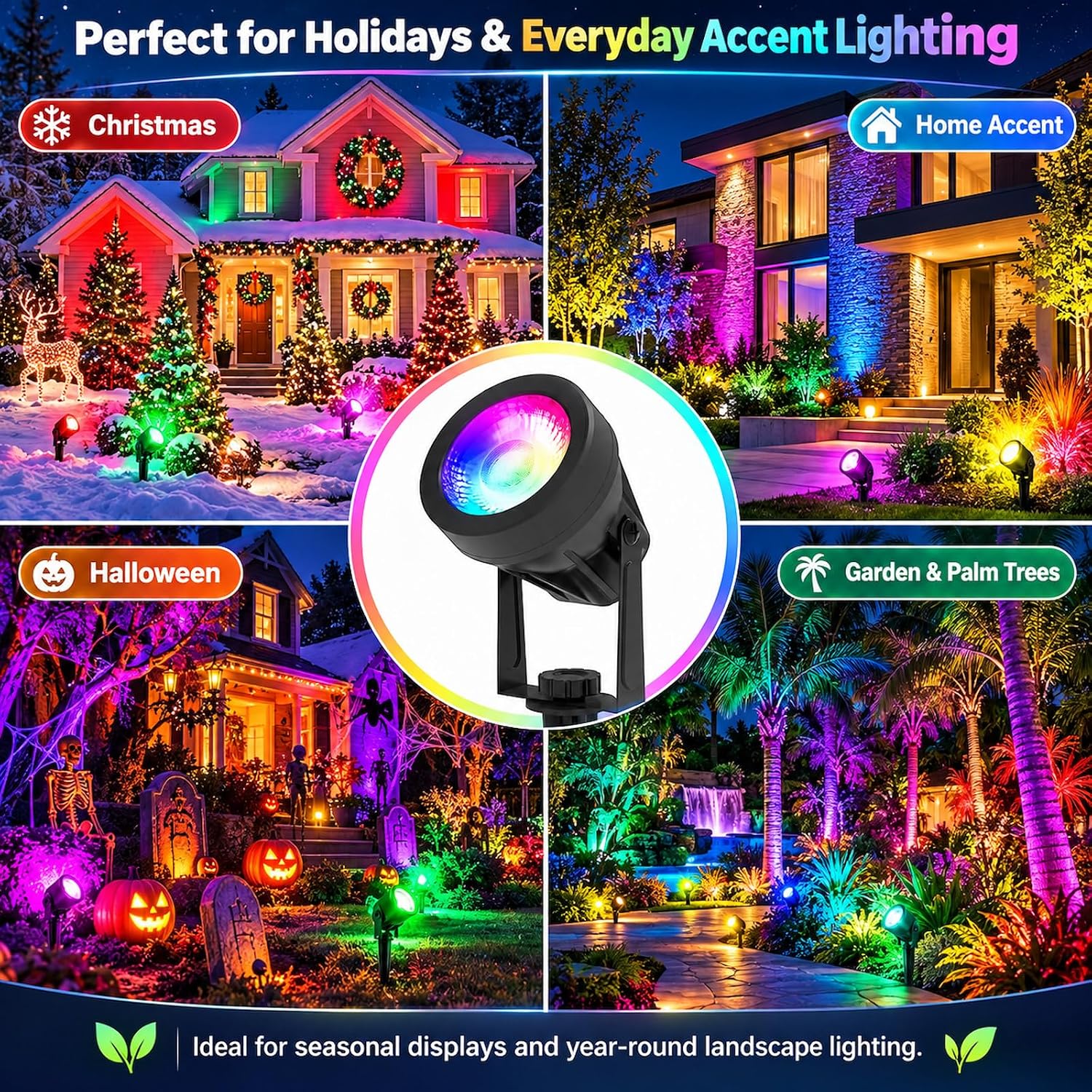 Detalle de T-SUNUS TS-F2020-1H-(RGB|30)-US-2P RGB Landscape Spotlights, 2-Pack