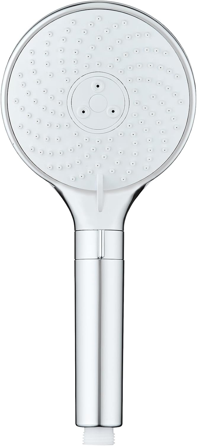Detalle de WENKO Water Saving Duschkopf (12 cm) mit 3 Strahlarten, regulierender Handbrause & Universalanschluss
