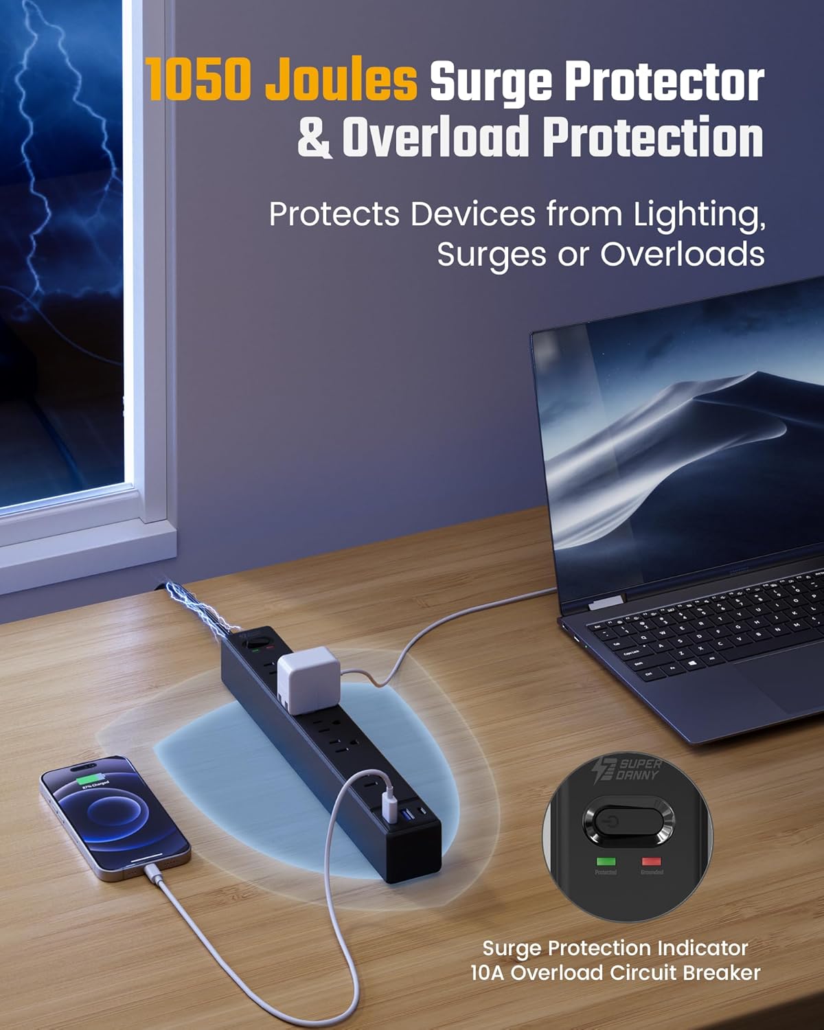 Thumbnail 5 de SUPERDANNY Power Strip, 10 ft Cord