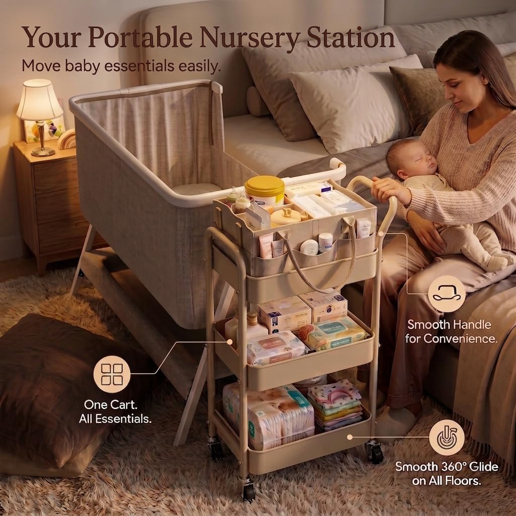 Thumbnail 4 de Recximi MK-2 3-Tier Diaper Caddy Cart with Detachable Organizer and Wheels