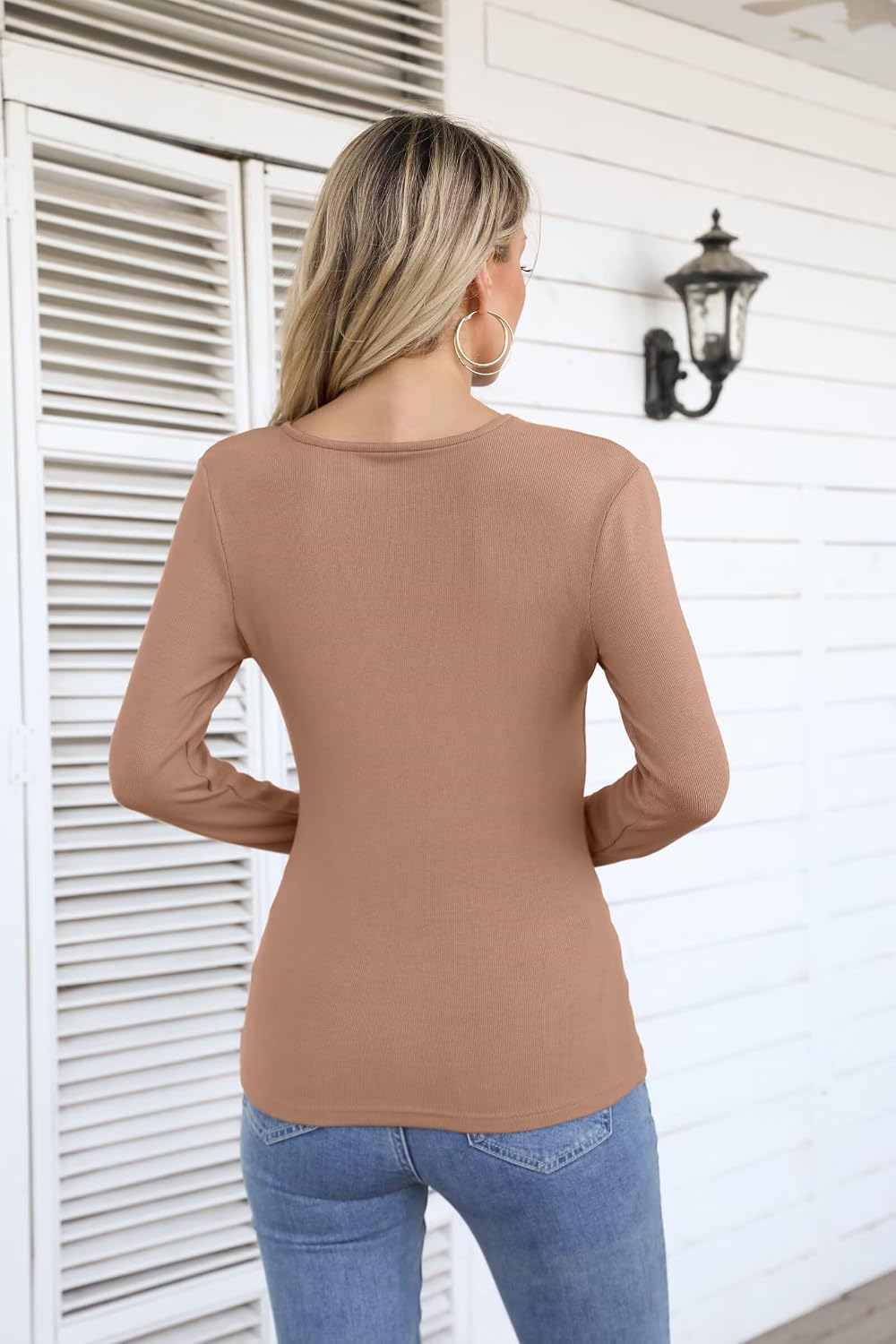 Detalle 2 de VICHYIE Damen Langarmshirt Asymmetrisch Cut-Out
