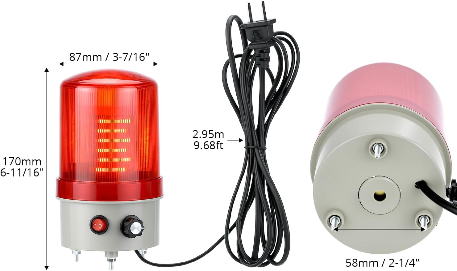 Detalle de QWORK 工業用LED回転警告灯 110V AC・赤色ストロボ・音量調節対応