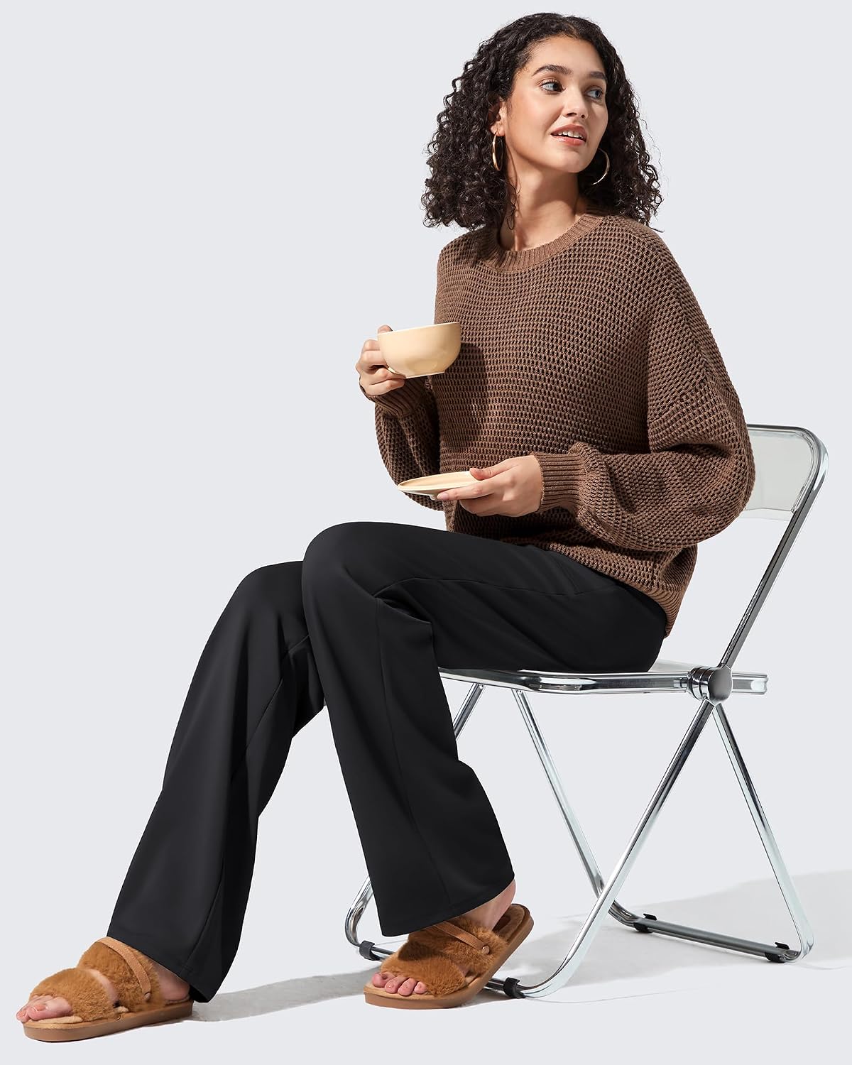 Detalle de G4Free EverGoing Fleece-Lined Wide-Leg Pants for Women, 4-Way Stretch