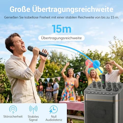 Detalle de TONOR TW-220: 2,4G Dual-Mikrofon-Kabelloses Set – Wiederaufladbare Funkmikrofone mit Empfänger (Karaoke & Auftritte)