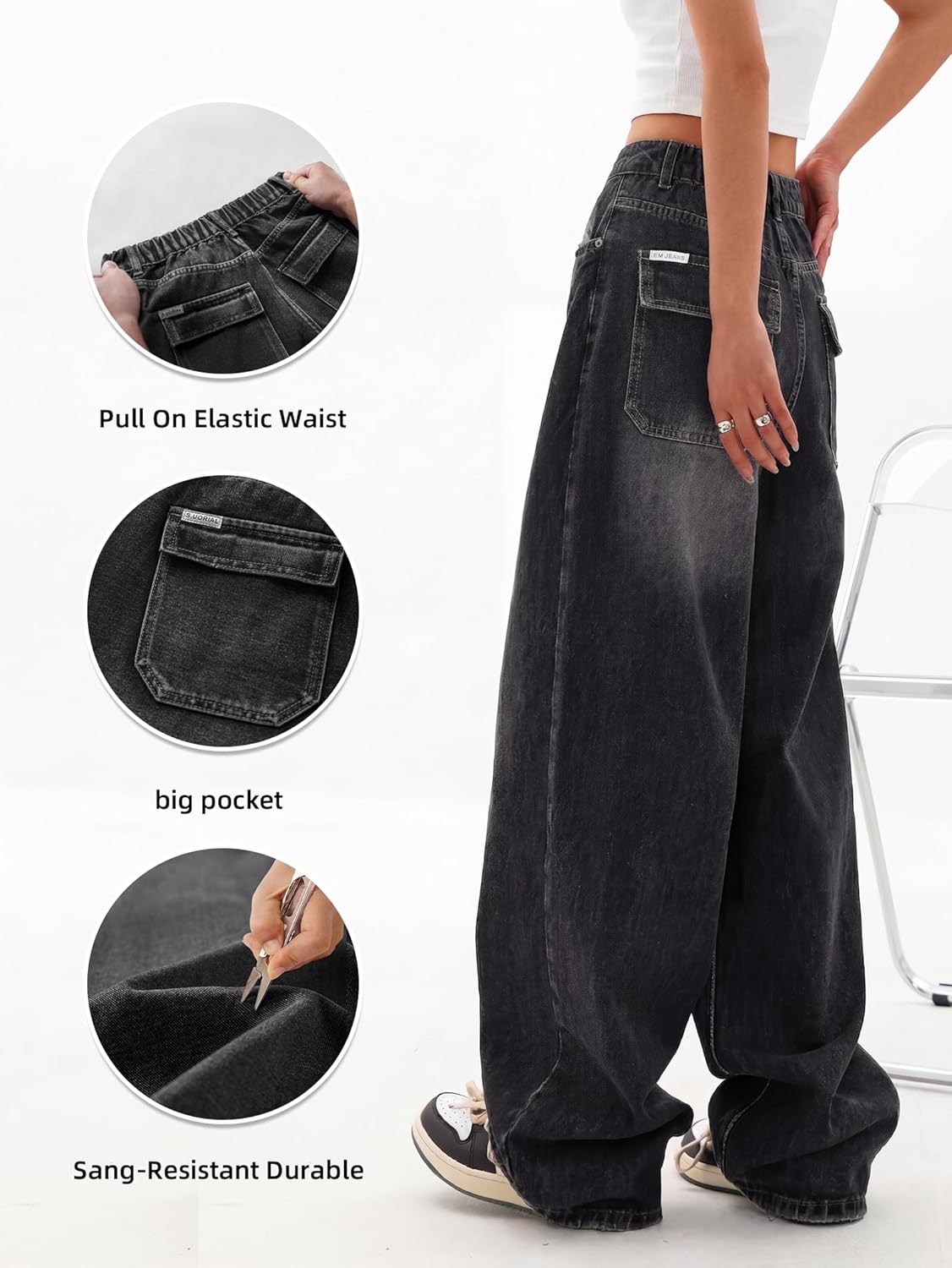 Thumbnail 1 de EMMIOL Women Baggy Jeans Wide Leg Mid-Low Waist