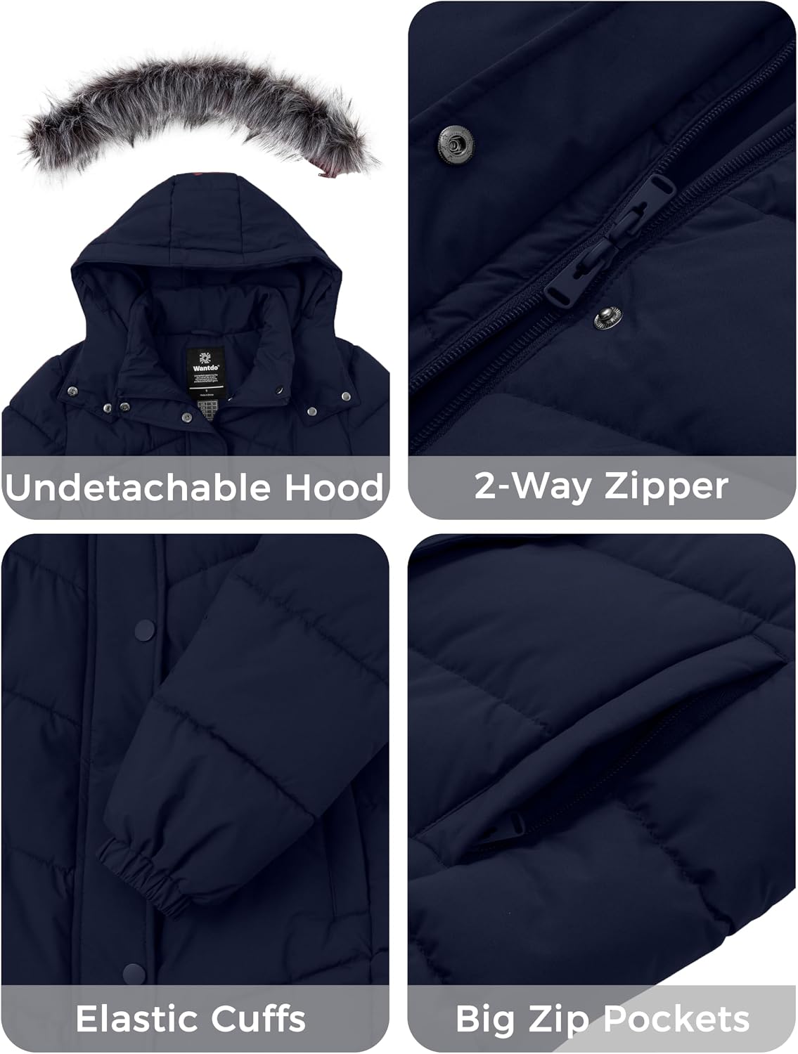 Detalle de Wantdo L7-112 Women’s Long Quilted Puffer Coat, Waterproof and Machine Washable