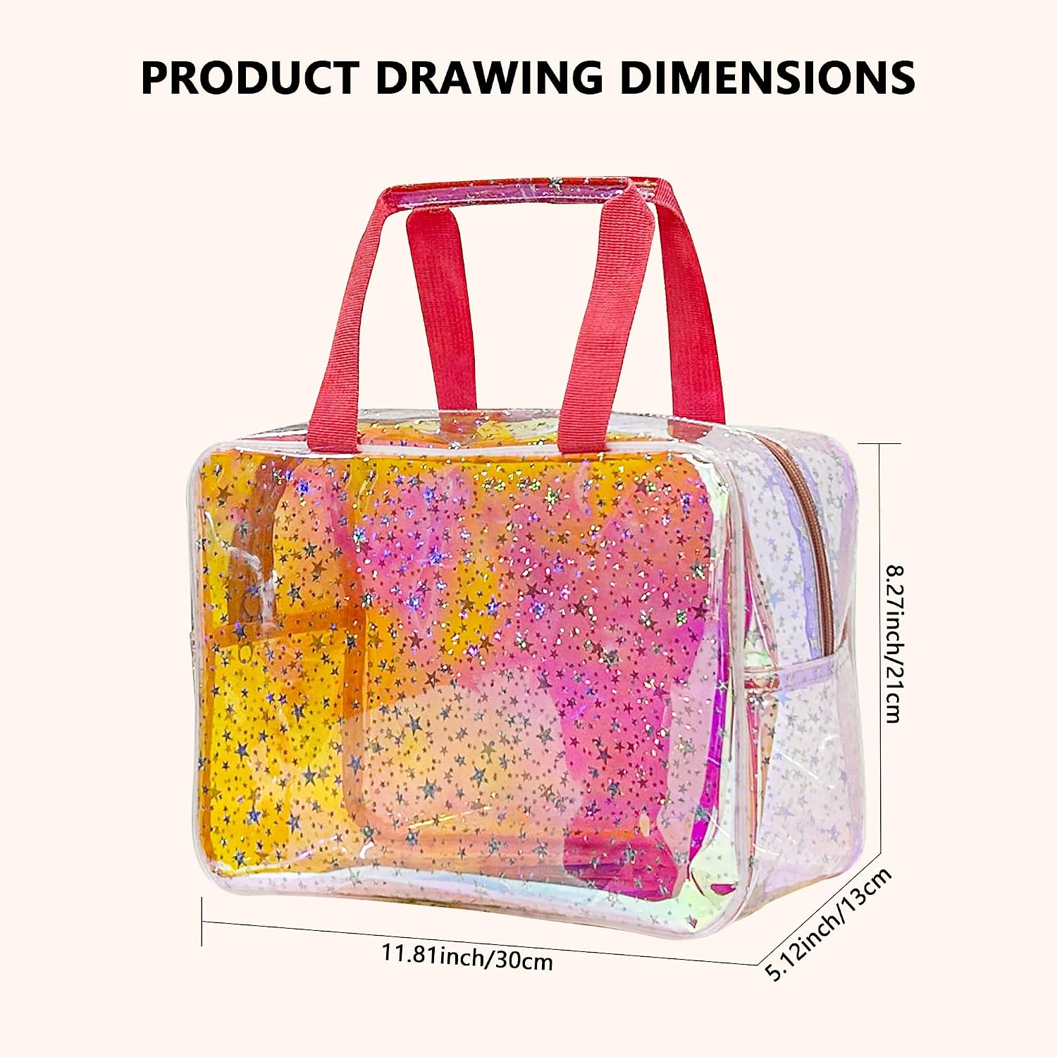 Detalle 2 de TotePrint Clear Star Print Cosmetic Bag (PVC Waterproof) – Holographic Pink, 30 x 13 x 21.6 cm