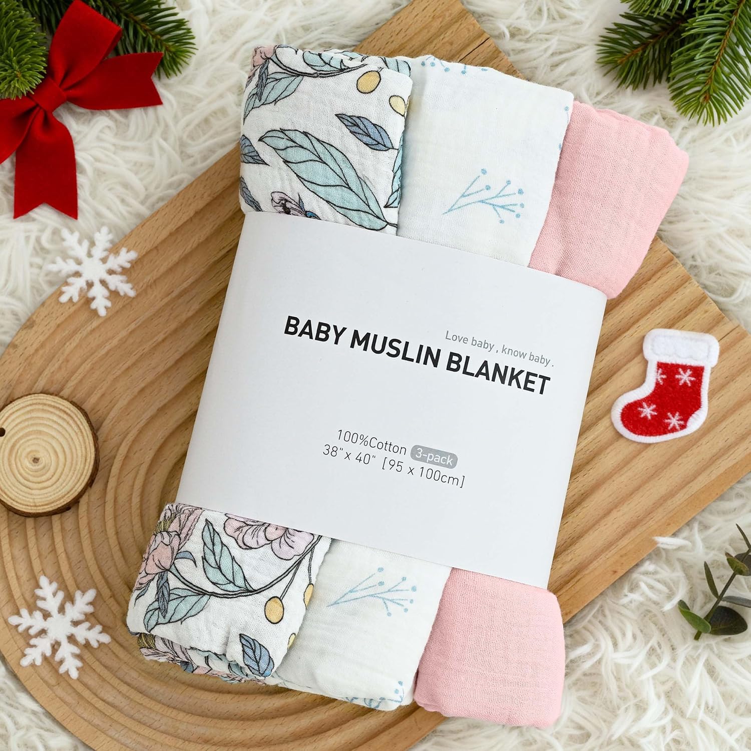 Thumbnail 4 de Soarwg Baby Muslin Swaddle Blankets Floral Fantasy Print (Set of 3, 95x100cm) – Soft, Breathable Cotton Wraps & Burp Cloths