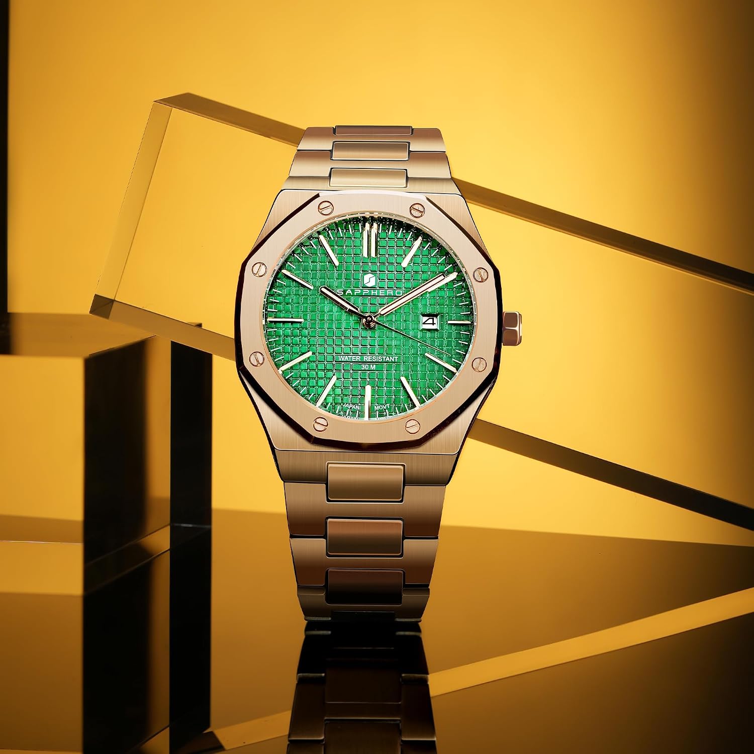 Detalle de SAPPHERO Montre Homme octogonale 10ATM en acier 316L à cadran damier