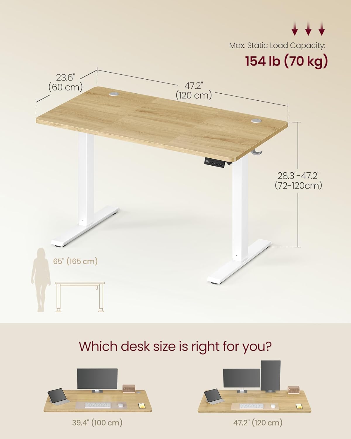 Detalle de VASAGLE ULSD312YA02 Electric Standing Desk, 4 Memory Presets, Golden Oak
