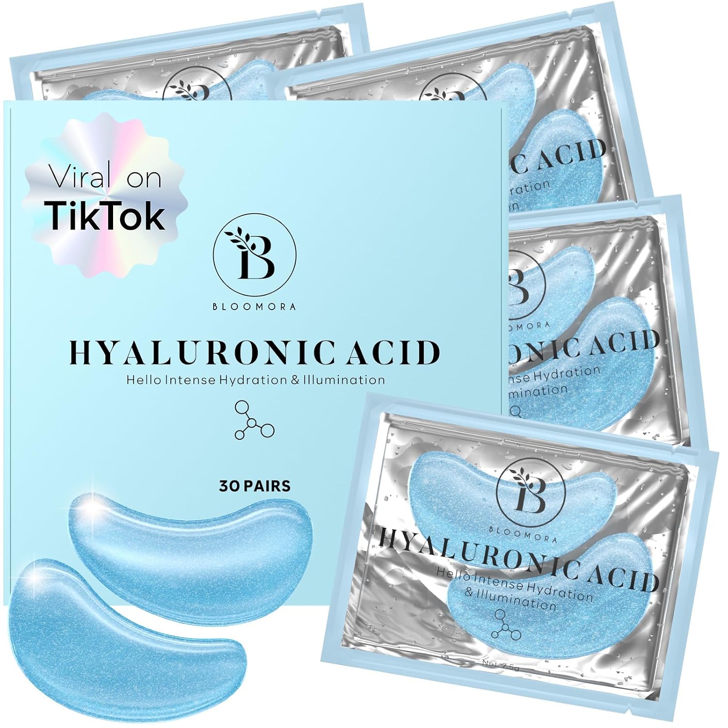 Detalle de BLOOMORA Hyaluronsäure Augenpads (30 Paare) – Augenpads mit Hyaluron, Niacinamid und mehr