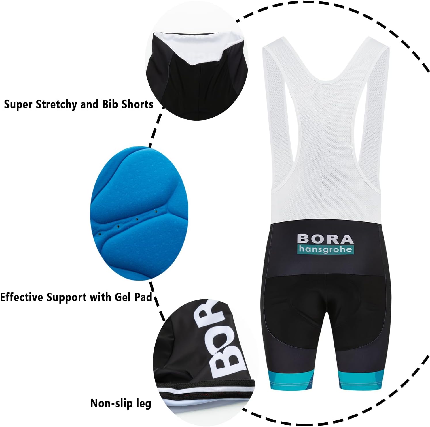 Detalle de HOMTOL Rennrad Trikot Herren Kurzarm – Set mit 3D-Gel-Polster, atmungsaktiv