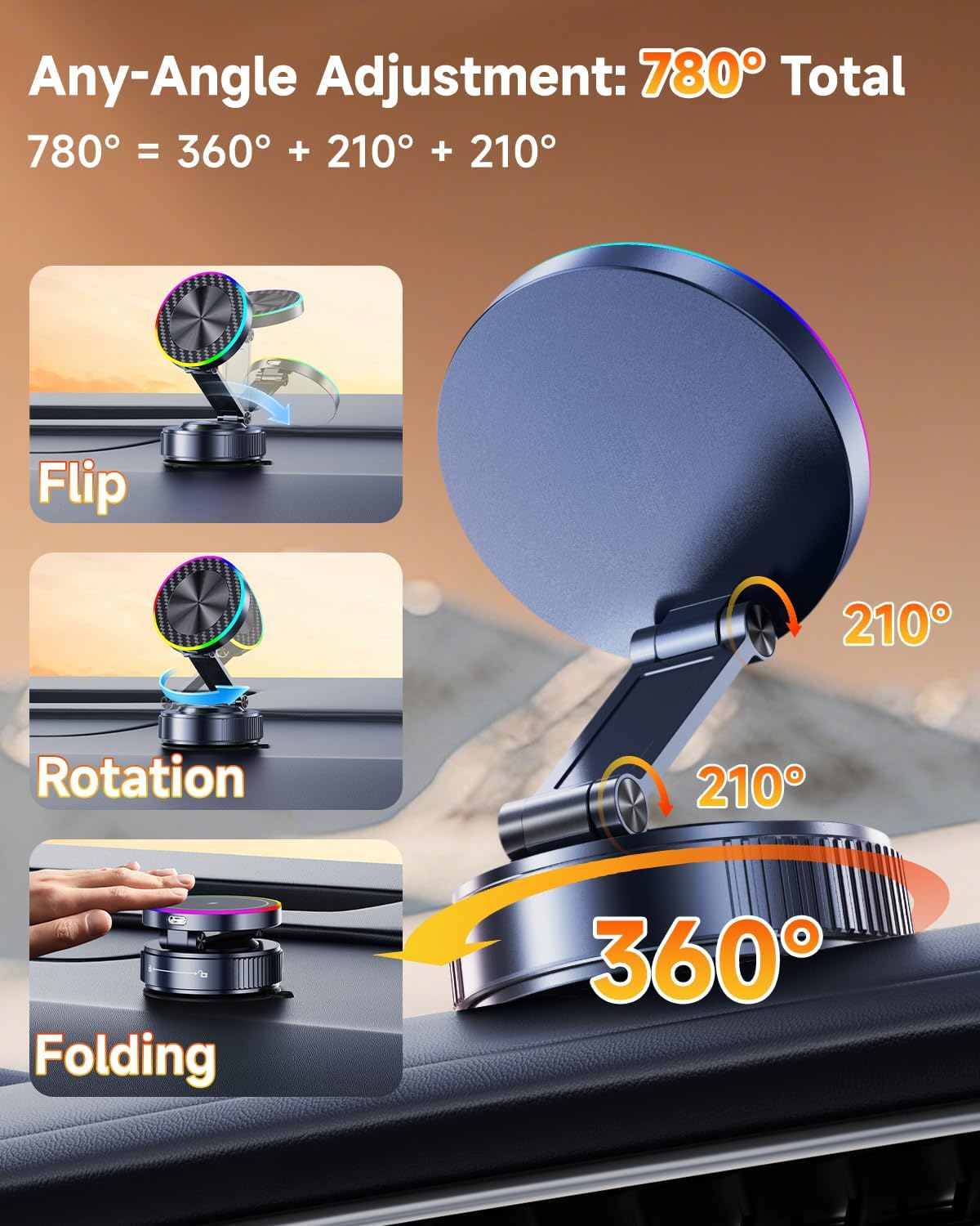 Thumbnail 3 de MagSafe Car Mount Charger: 15W Fast Wireless, 120LBS Ultra-Suction, 3800gf Magnetic Hold