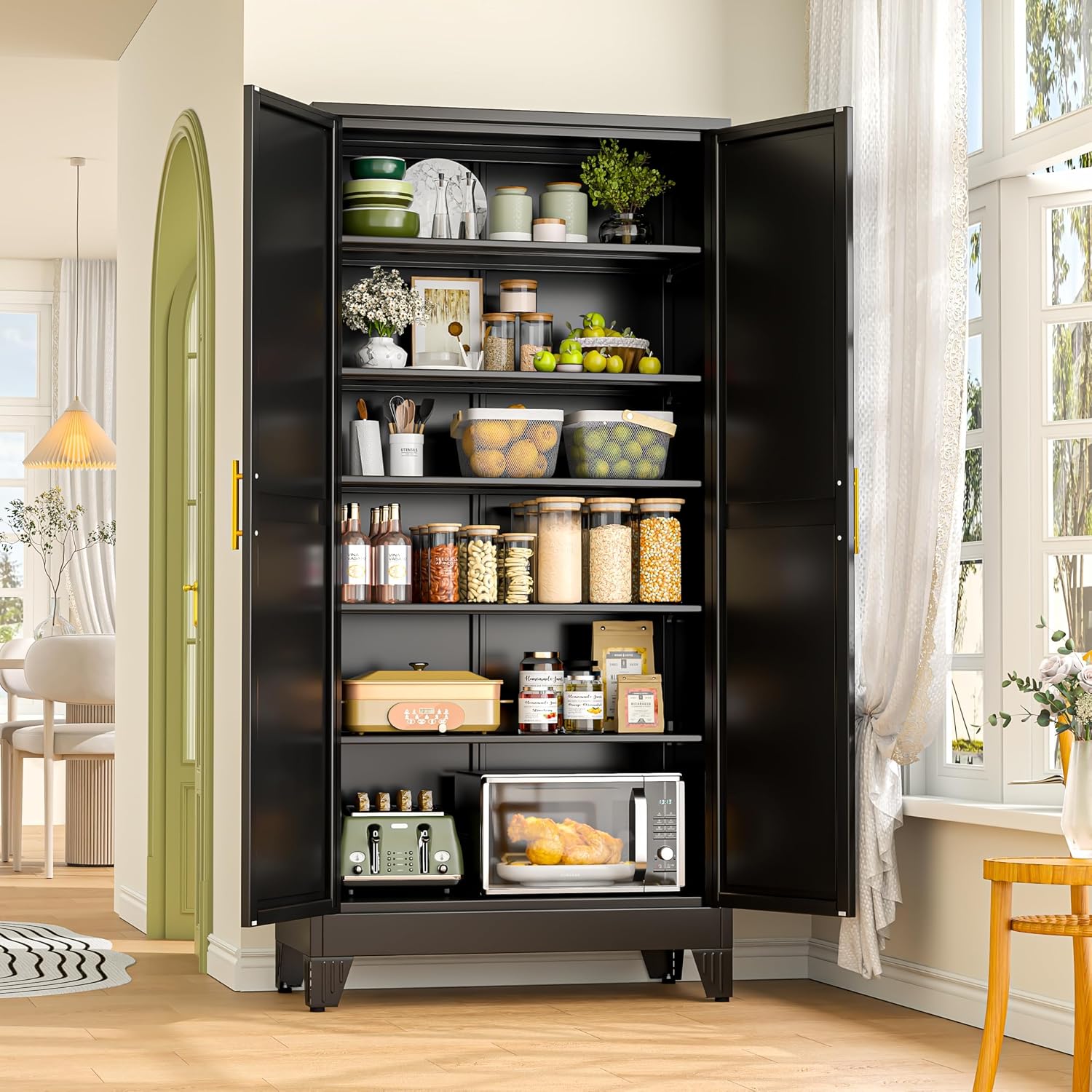 Thumbnail 4 de GAIOUS DKM-4456421-006 Metal Pantry Cabinet, Black, 5 Adjustable Shelves