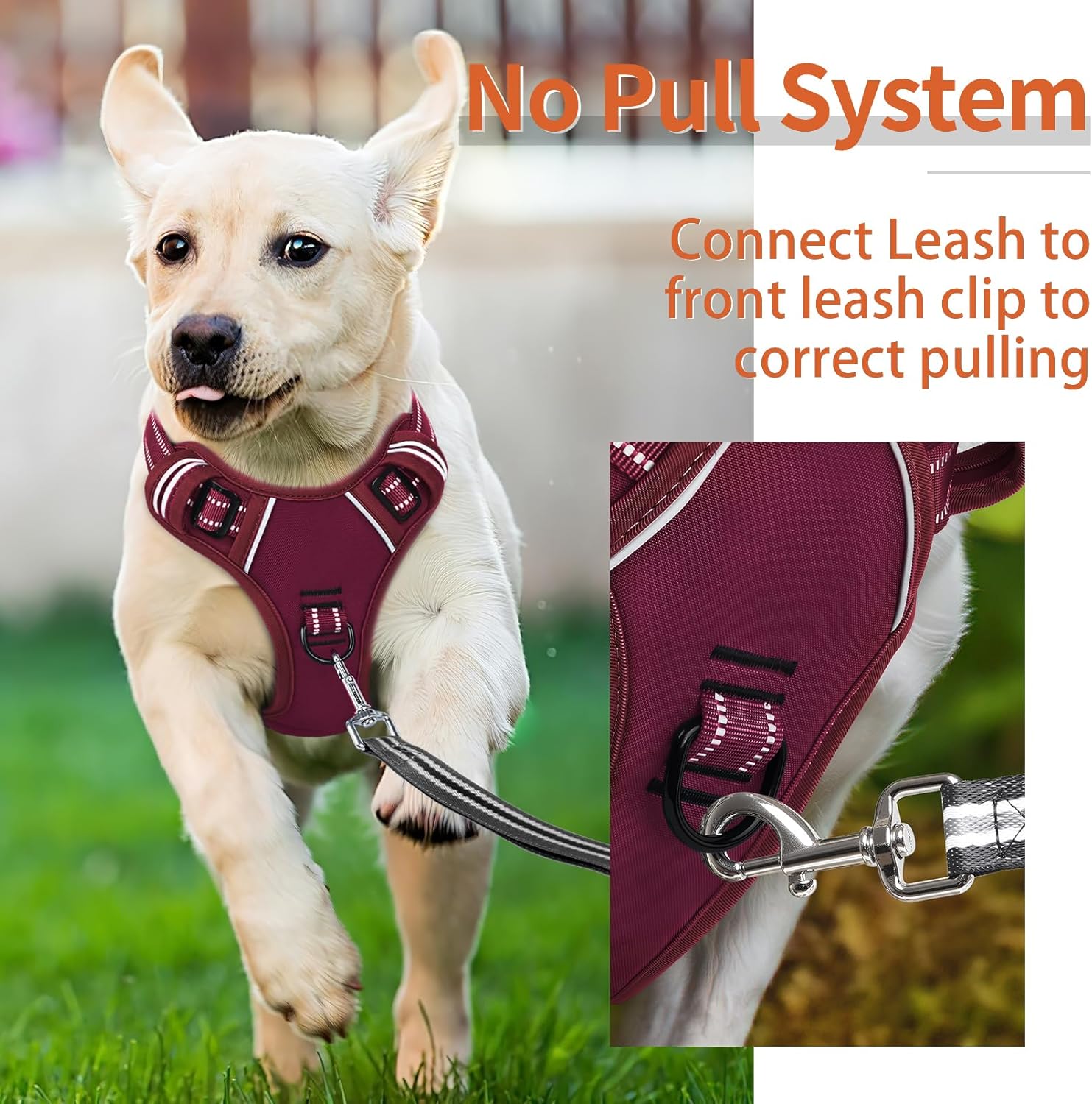 Detalle de HEELE No-Pull Dog Harness for Small Dogs – Burgundy Red, Size S