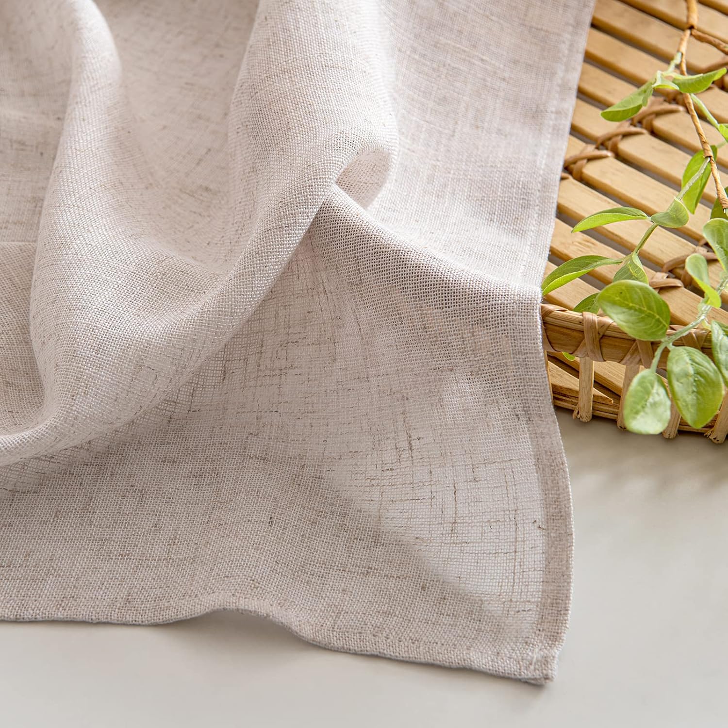 Detalle de MIULEE Tende in Lino con Occhielli – Set da 2 pannelli trasparenti 140x260 cm, colore Bianco