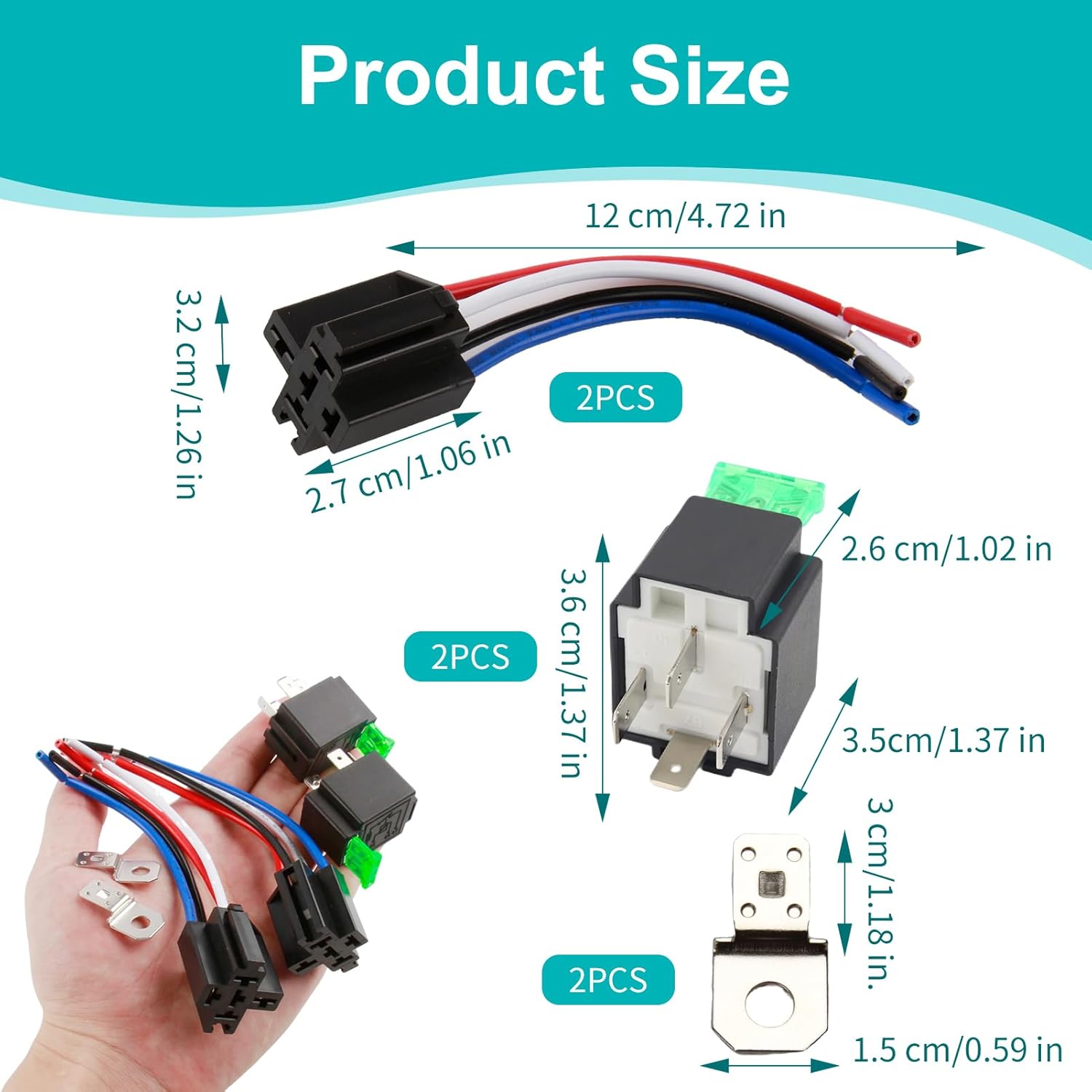 Detalle de 2 Packs 12V Fuse Relay Switch Harness Set with 30A Fuse and 4-Pin SPST Relays (12 AWG) – Interlocking Mount