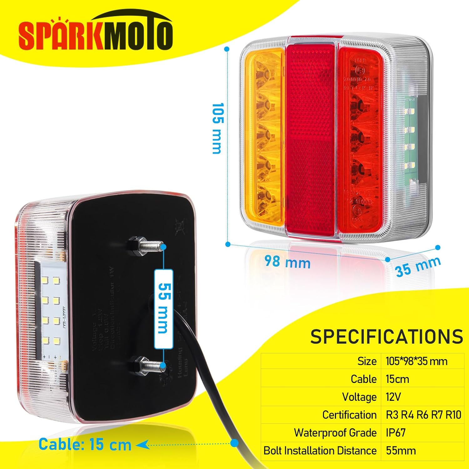 Detalle de SPARKMOTO 2-Pack 12V LED Trailer Light Cluster with IP67 Waterproofing and 5 Functions
