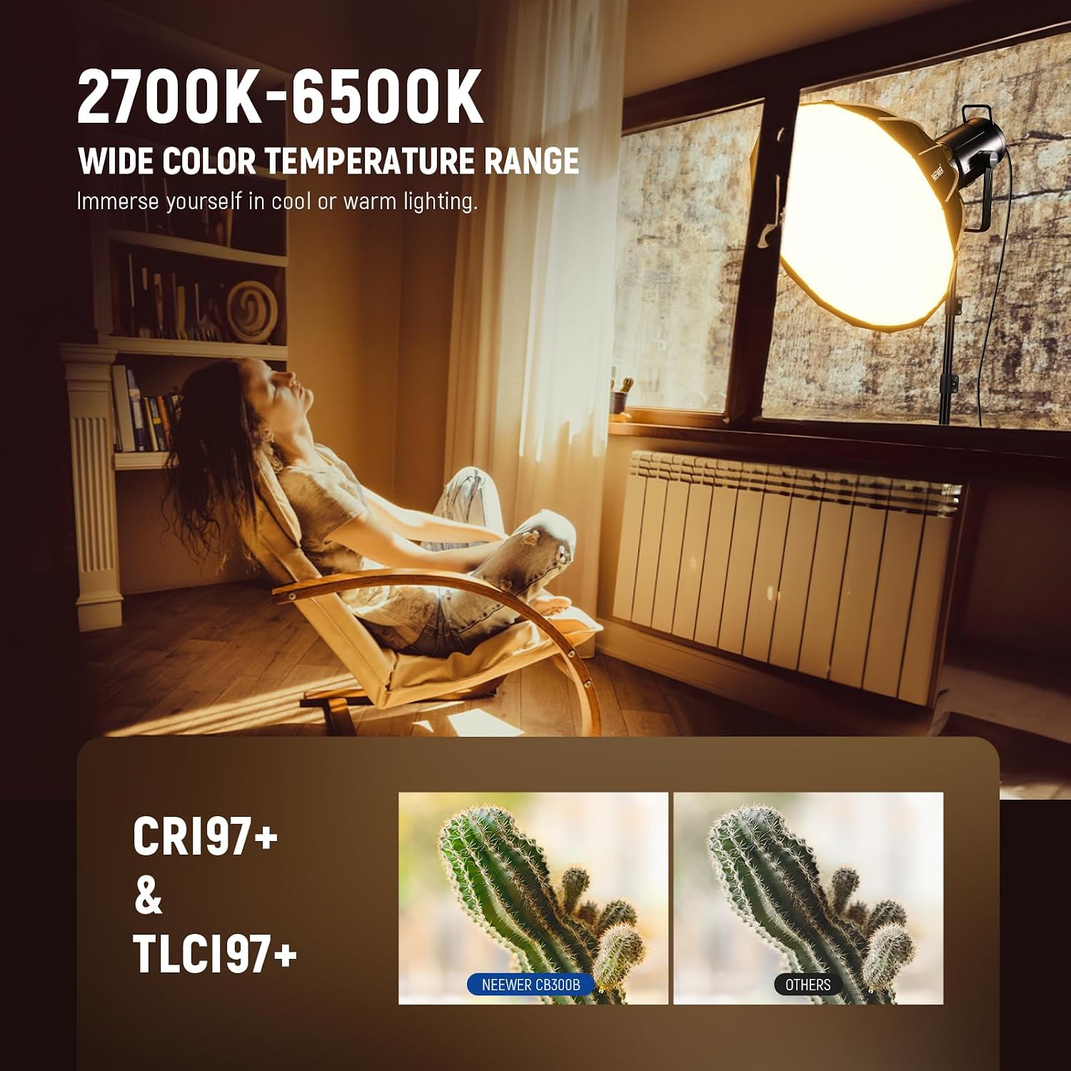 Detalle 2 de NEEWER CB300B 320W Bi-Colour COB LED Video Light with Bowens Mount (App/2.4G Remote)