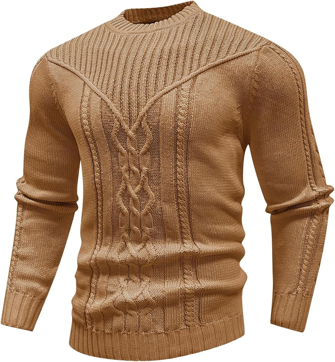 Detalle de SAVKOOV Men's Pullover Jumper: Long Sleeve Crewneck Knitted Sweater