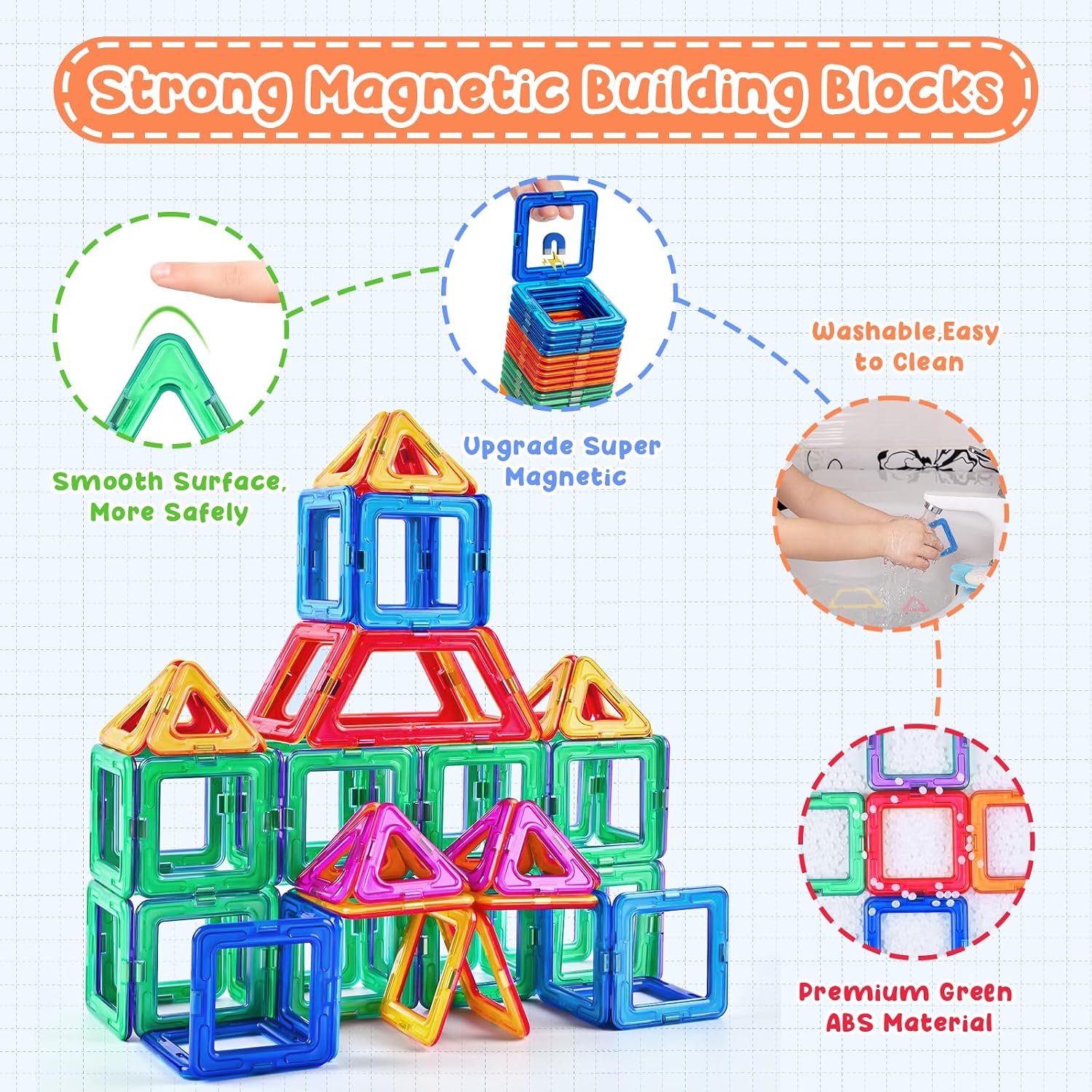 Detalle de aaczly Construction Magnétique Enfant – 82 Pièces, Blocs Magnétiques Éducatifs pour Jeux Créatifs