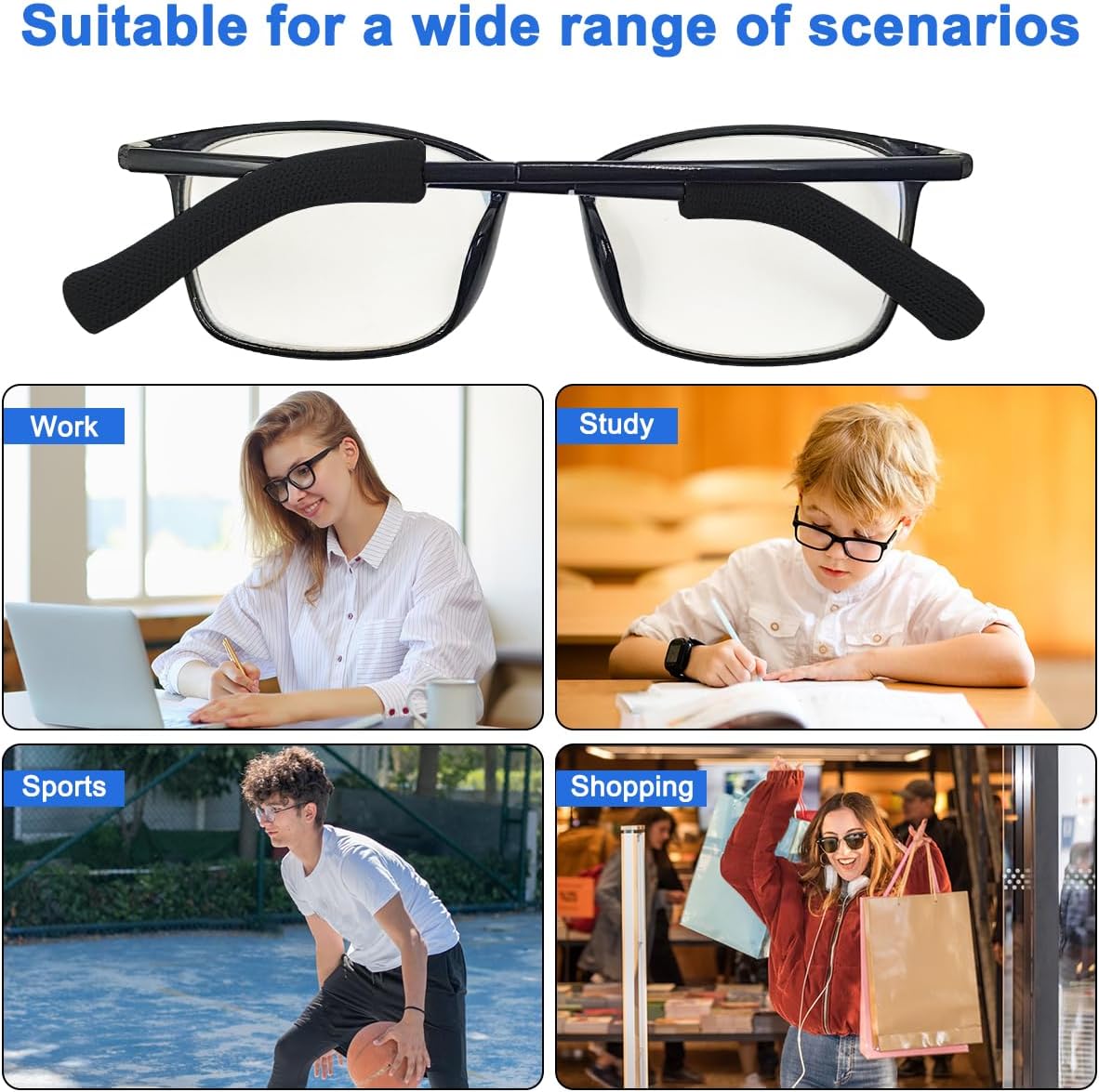 Thumbnail 6 de A-2pair-SL-2sizes-glass-tui-black-US Anti-Slip Glasses Ear Grips, 2 Sizes