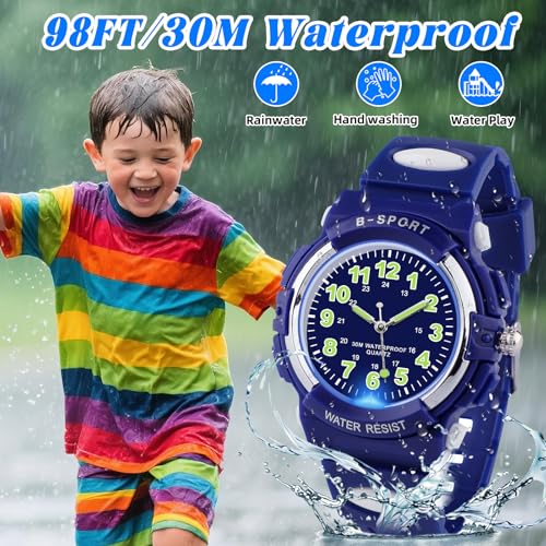 Detalle de GUUMUXIN Orologio Analogico per Bambini con Luci Colorate, Impermeabile 30M, Cinturino TPU regolabile (5-14 Anni)