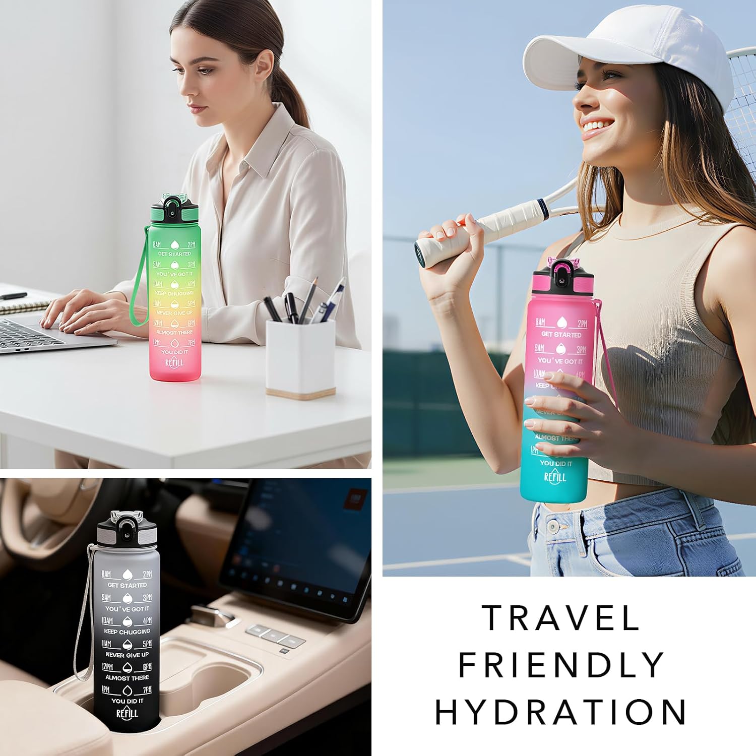 Thumbnail 5 de Hyeta 32oz Water Bottle with Straw, Time Marker & Leakproof Lid