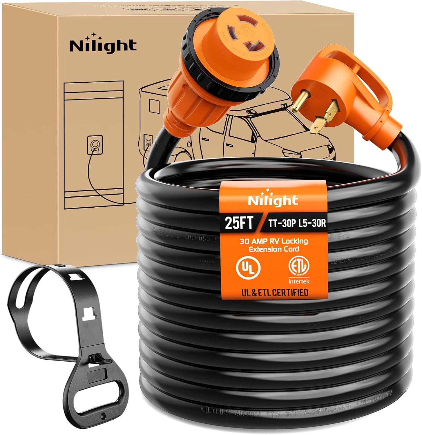 Detalle de Nilight 30 Amp 25FT RV Extension Cord 🔌
