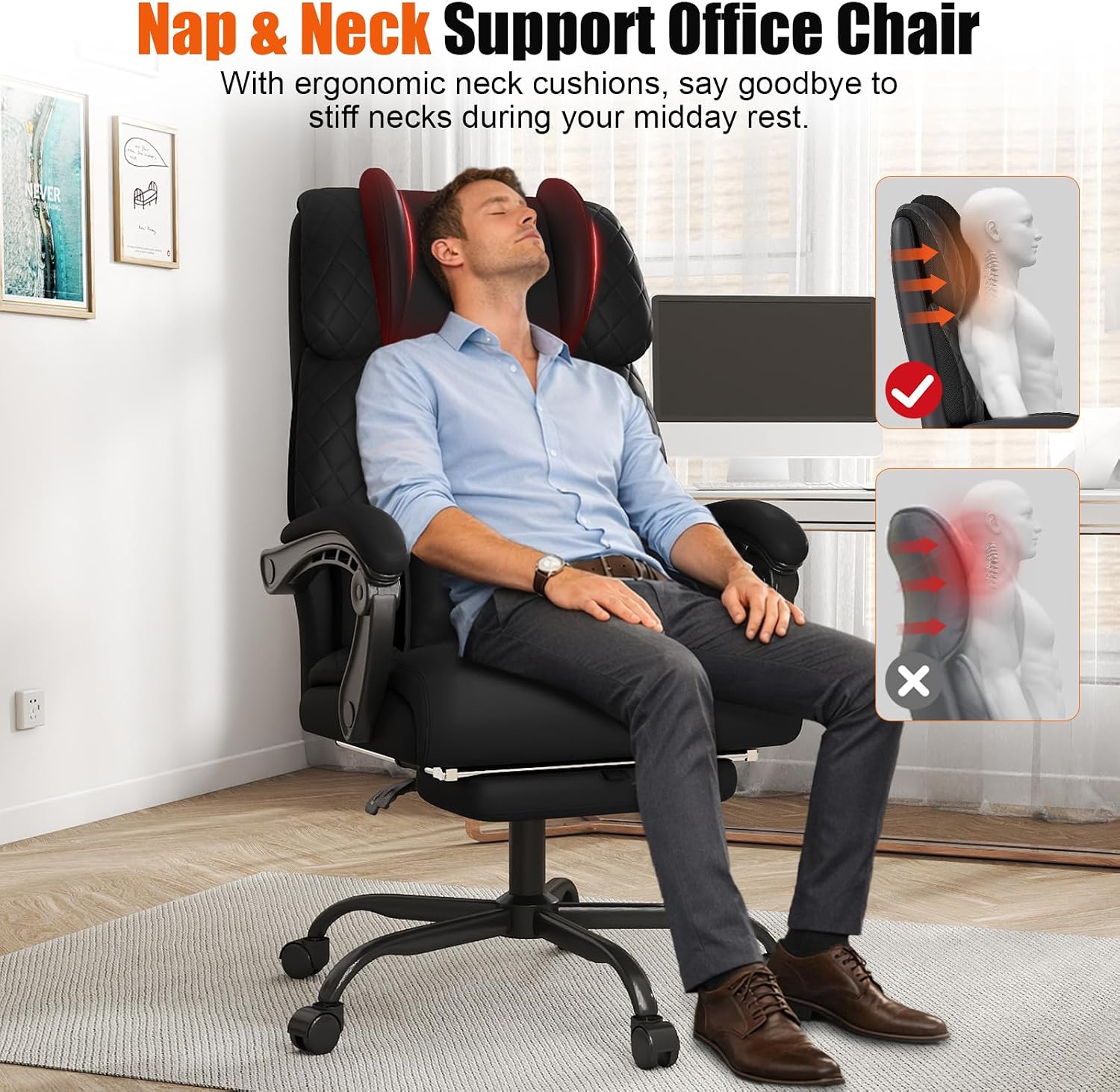 Detalle 2 de Hihady RD-CA-A026-1-FX Big and Tall Executive Office Chair with Footrest