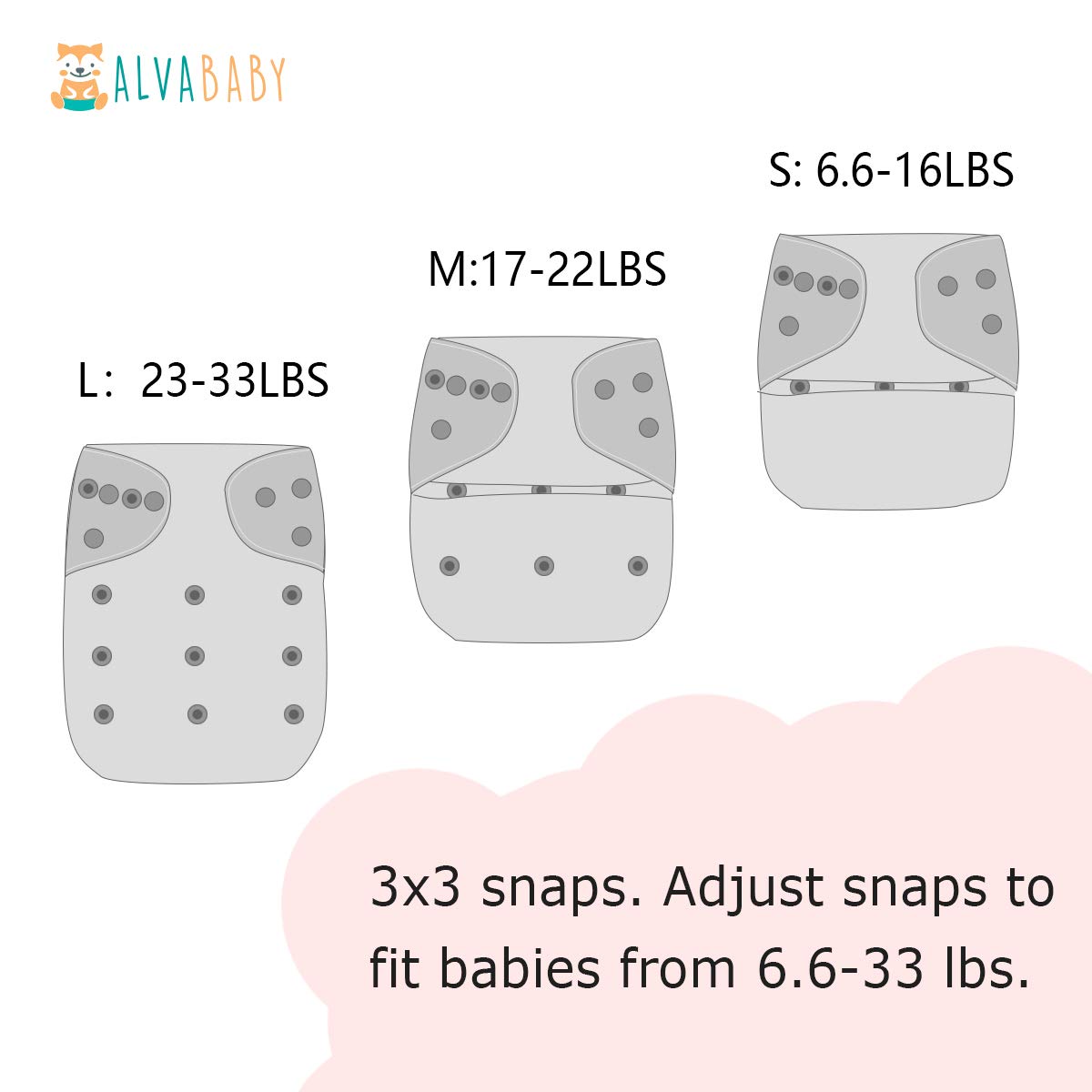 Detalle de ALVABABY Adjustable Cloth Diapers, 6-Pack with 12 Inserts