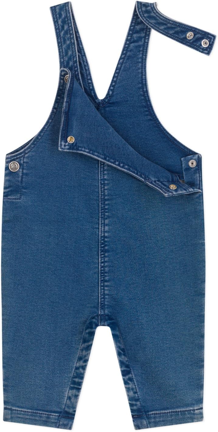 Detalle 2 de Petit Bateau Salopette Longue Bébé Garçon — jean élasthanne, bretelles réglables et bavette à poche