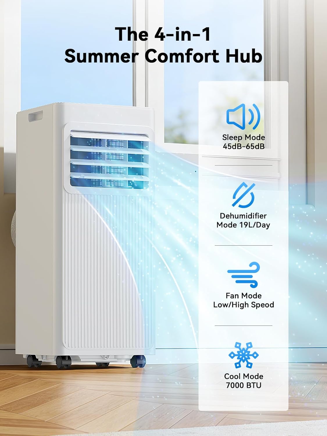 Thumbnail 2 de 7000 BTU 4-in-1 Portable Air Conditioner: Dehumidifier, Fan & Sleep Mode